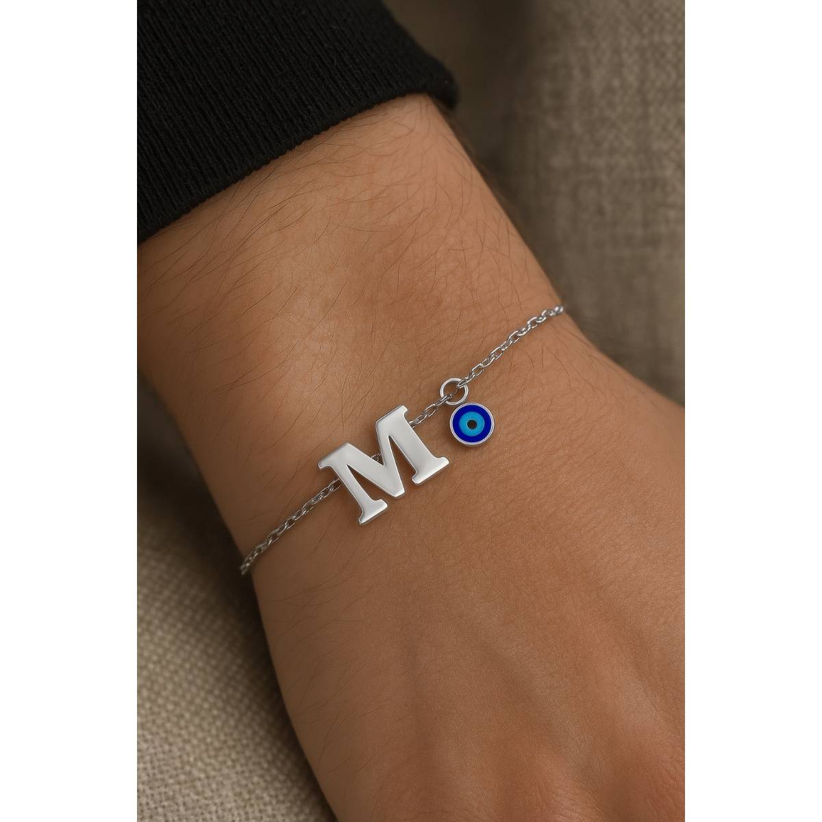 Digital Dress Room Silver M Letter Evil Eye Bracelet Rakhi