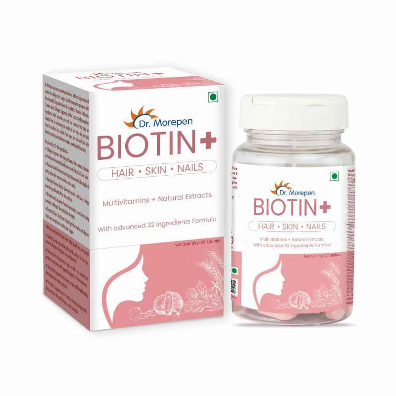 Dr. Morepen Biotin+ For Hair Growth, Glowing Skin & Healthy Nails, Multivitamins + Natural Extracts
