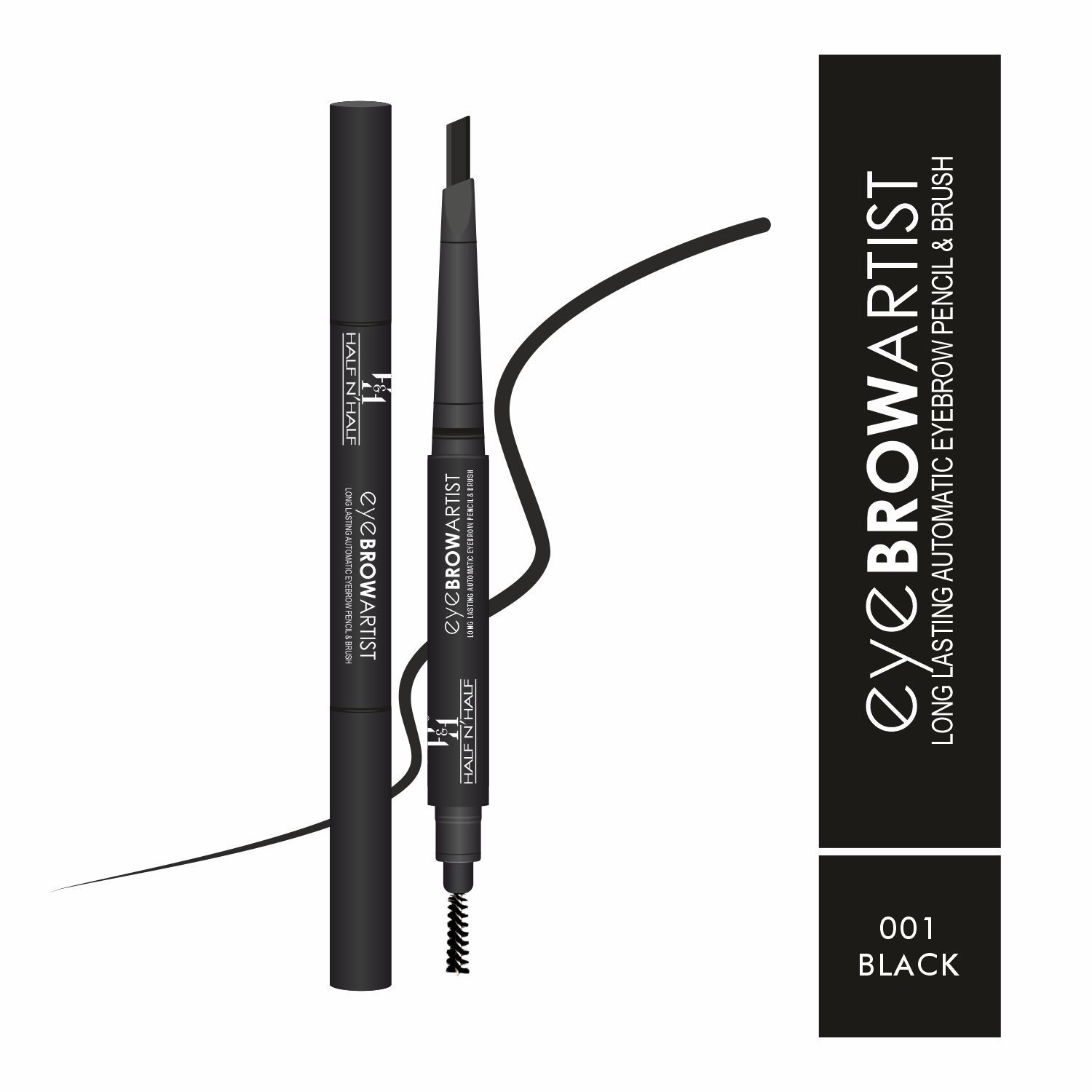 Half N Half Eye Brow Artist Long Lasting Automatic Eyebrow Pencil & Brush - 001 Black (0.4g)