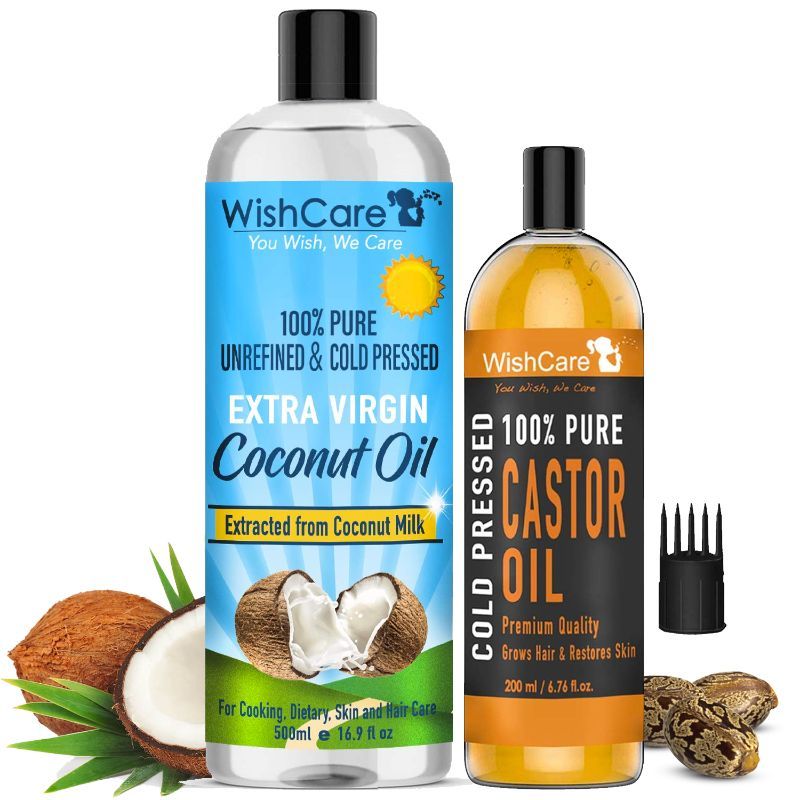 WishCare Unrefinded & Cold Pressed Extra-Virgin Coconut Oil And Castor Oil