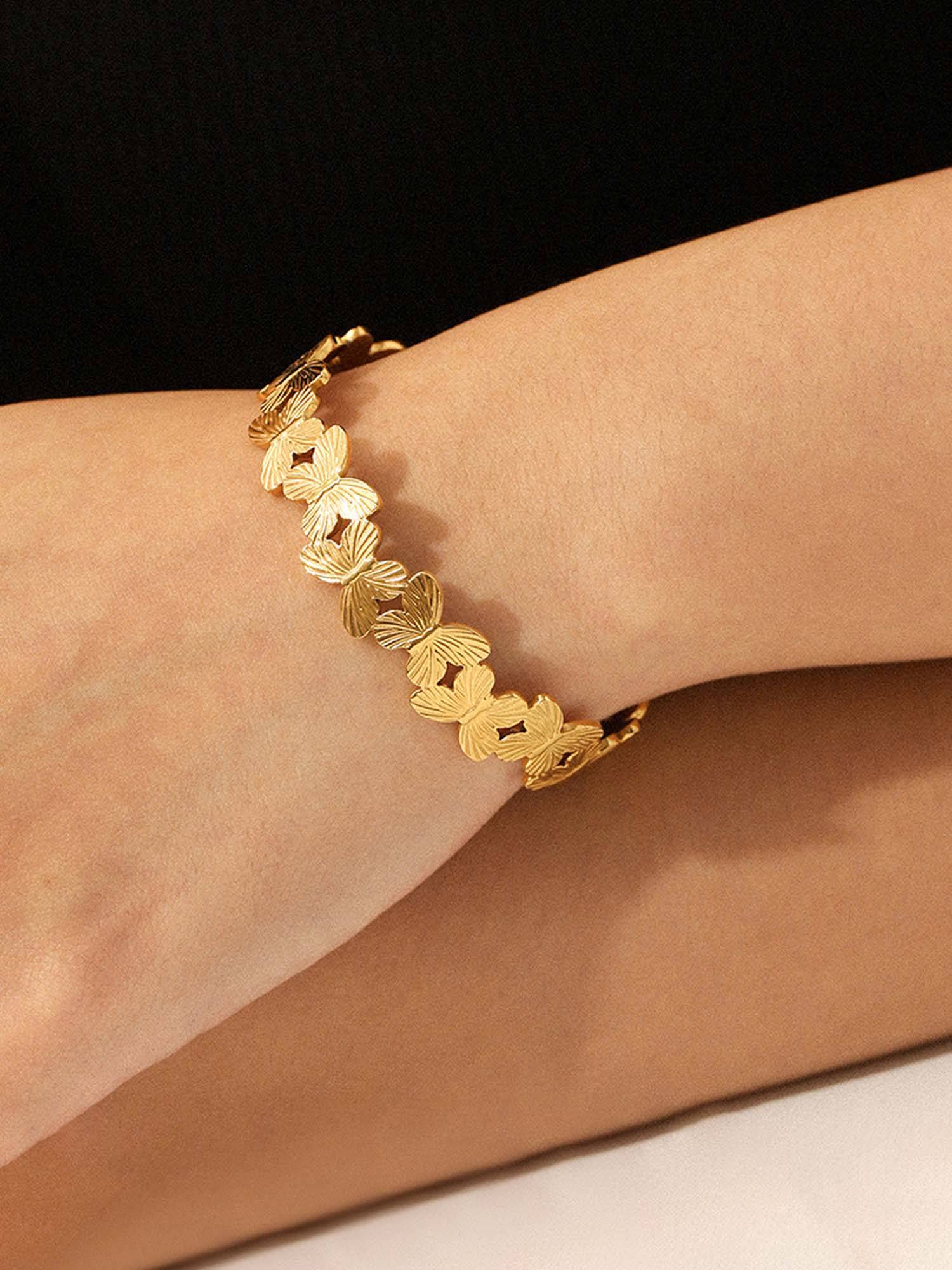 Jewels Galaxy Gold Plated Stainless Steel Butterfly Themed Cuff
