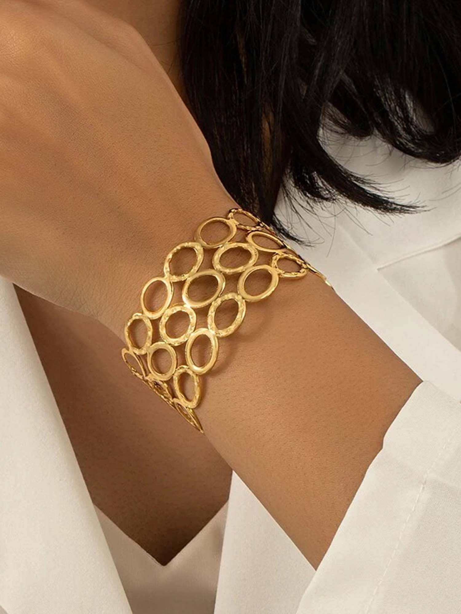 Jewels Galaxy Gold Plated Stainless Steel Cuff for Women