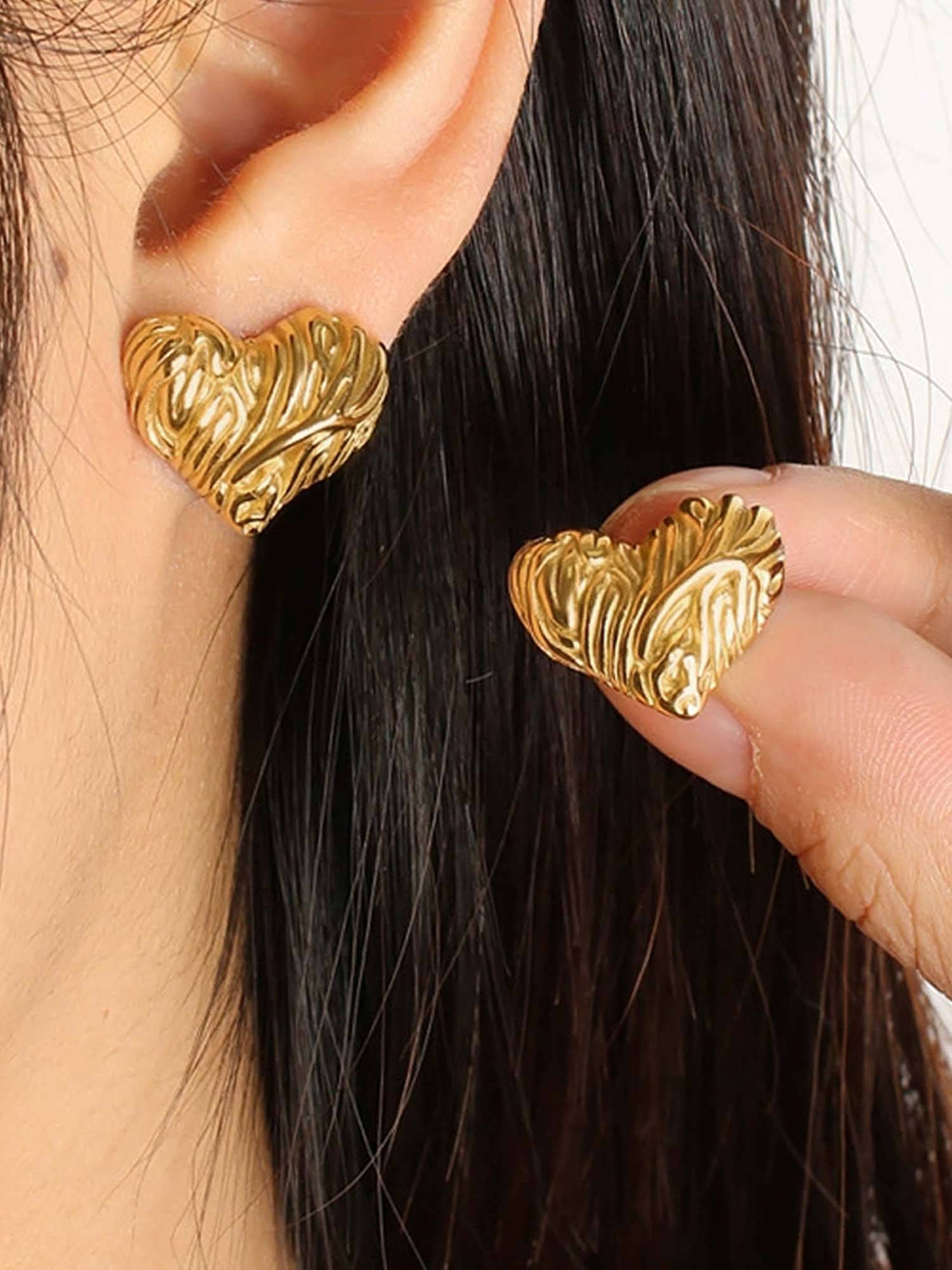 Jewels Galaxy Gold-Plated Anti Tarnish Stainless Steel Heart Themed Stud Earrings