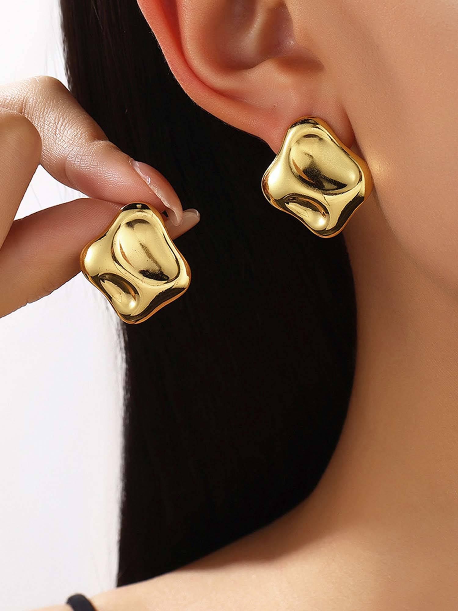 Jewels Galaxy Gold-Plated Anti Tarnish Stainless Steel Square Shaped Stud Earrings