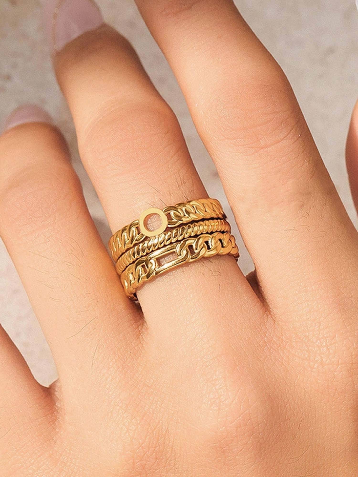 Jewels Galaxy Gold-Plated Anti Tarnish Stainless Steel Contemporary Adjustable Ring