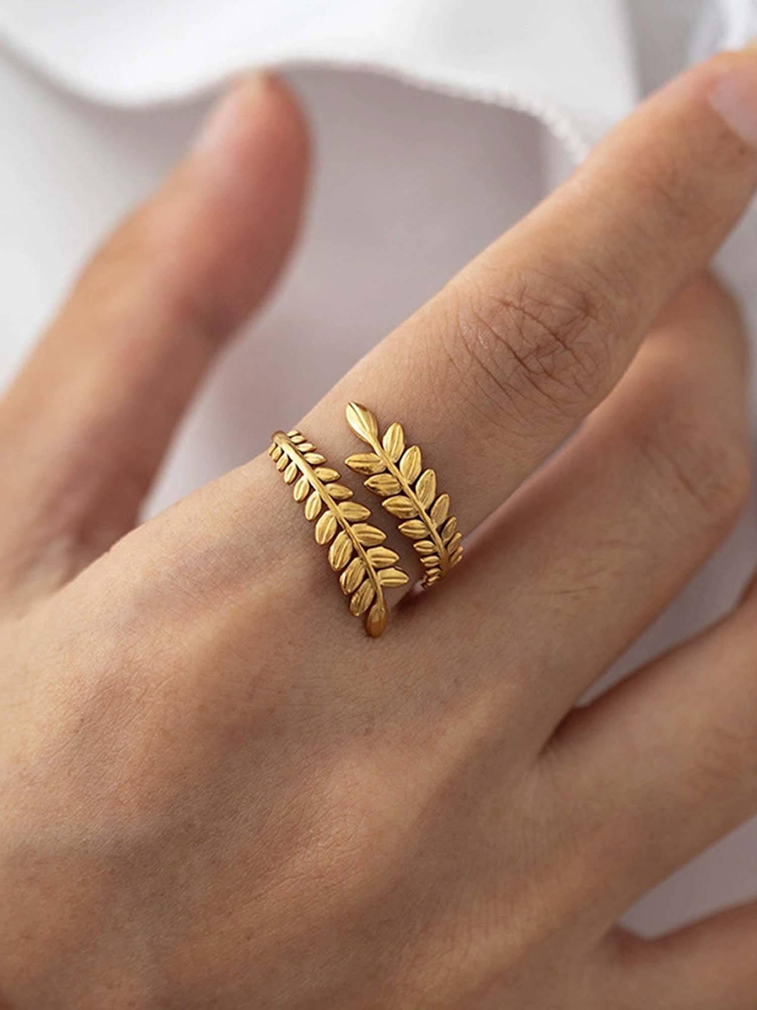 Jewels Galaxy Gold-Plated Anti Tarnish Stainless Steel Contemporary Adjustable Ring