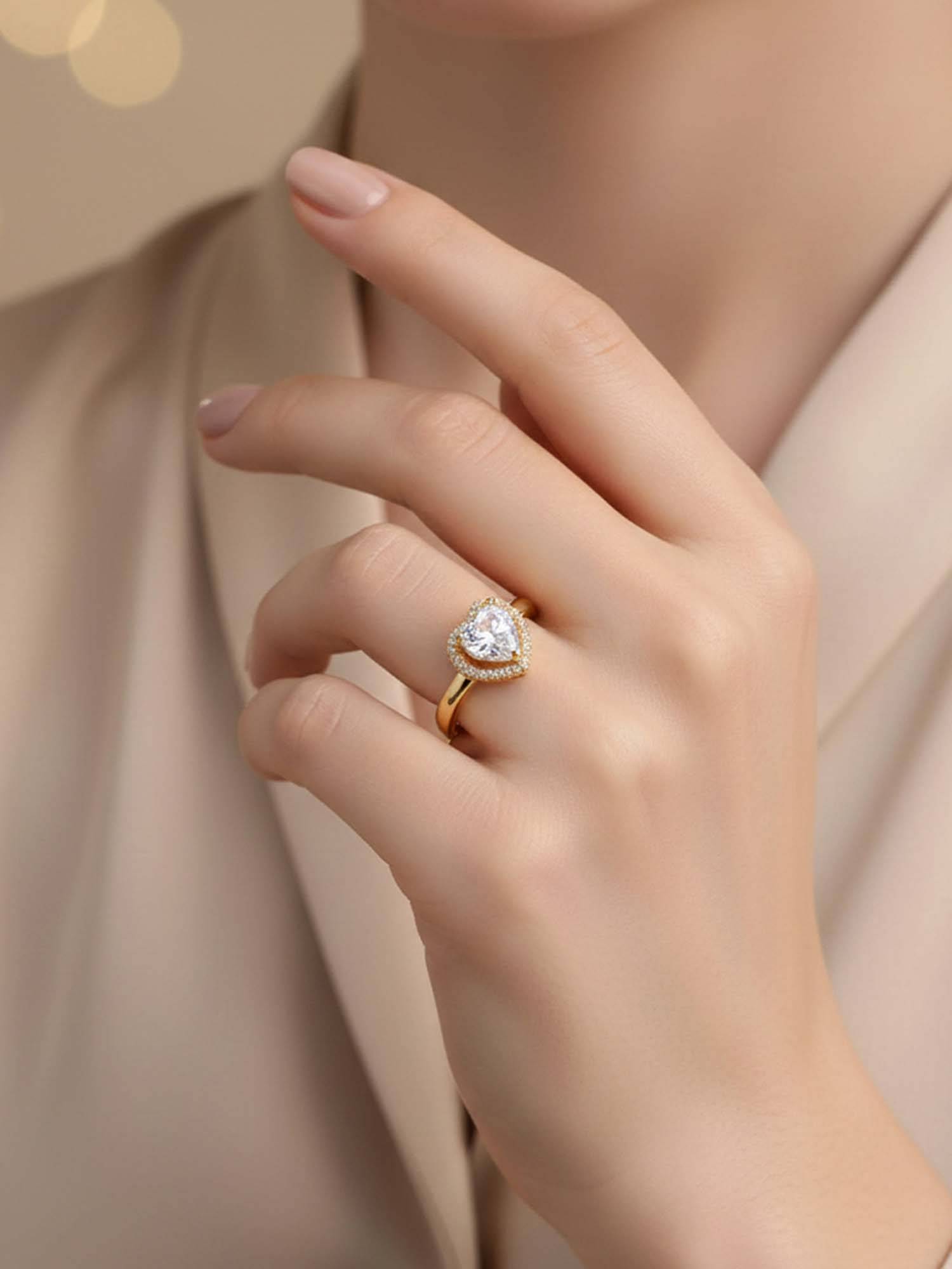 Jewels Galaxy Gold-Plated Heart Themed Adjustable Ring