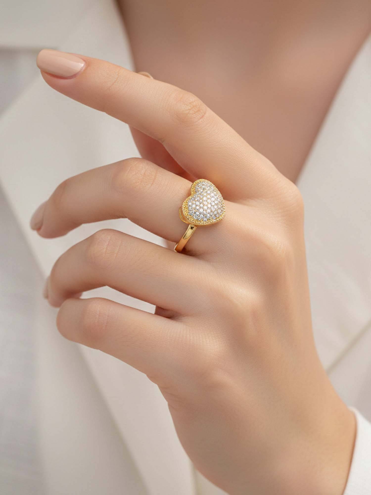 Jewels Galaxy Gold Plated Heart Themed Adjustable Ring