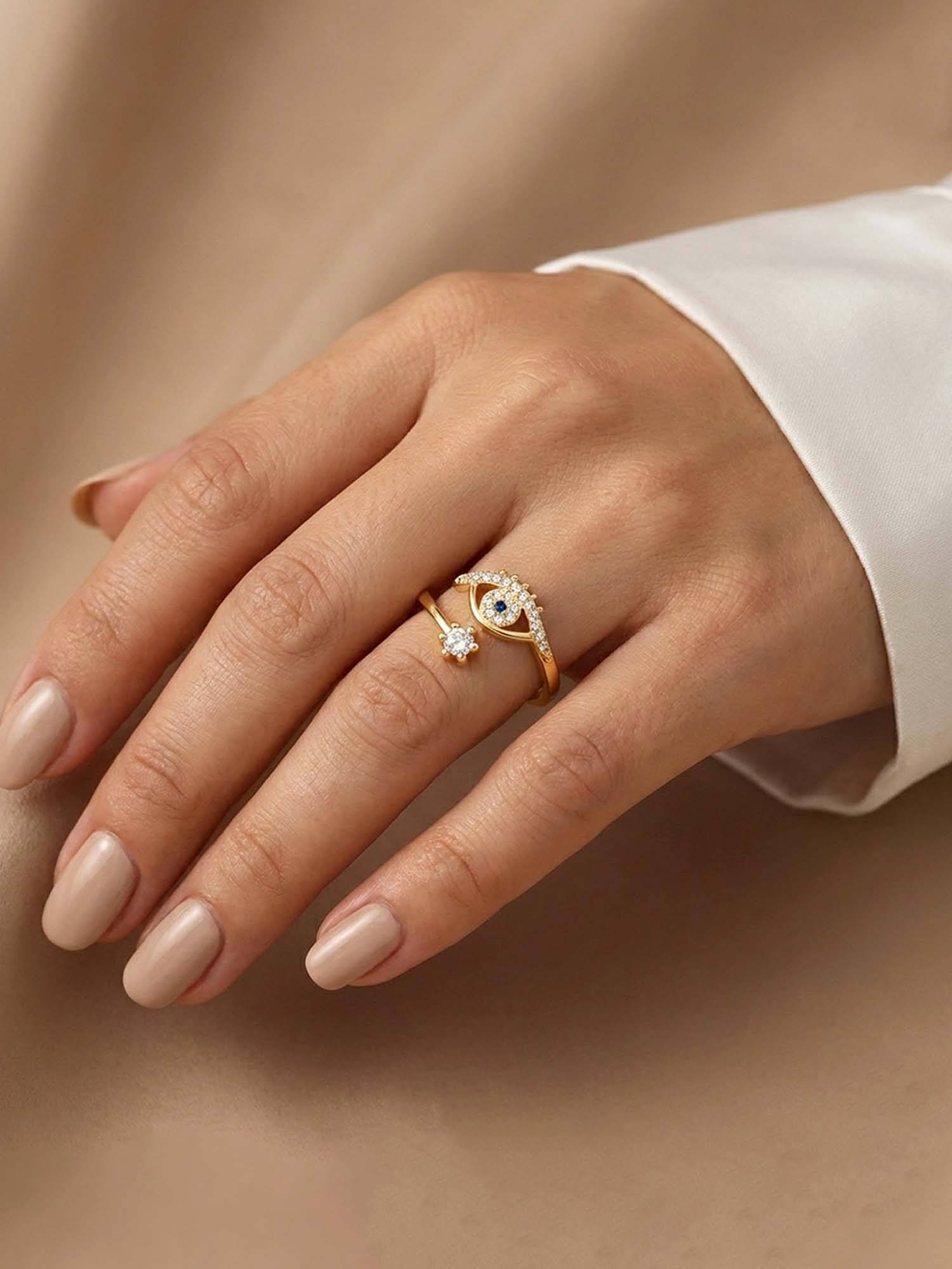 Jewels Galaxy Gold Plated Contemporary Style Evil Eye Themed Adjustable Ring