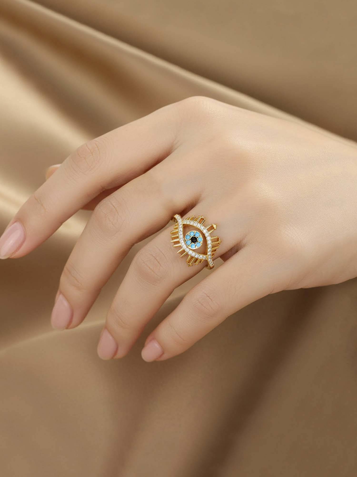 Jewels Galaxy Gold Plated Style Evil Eye Themed Adjustable Ring
