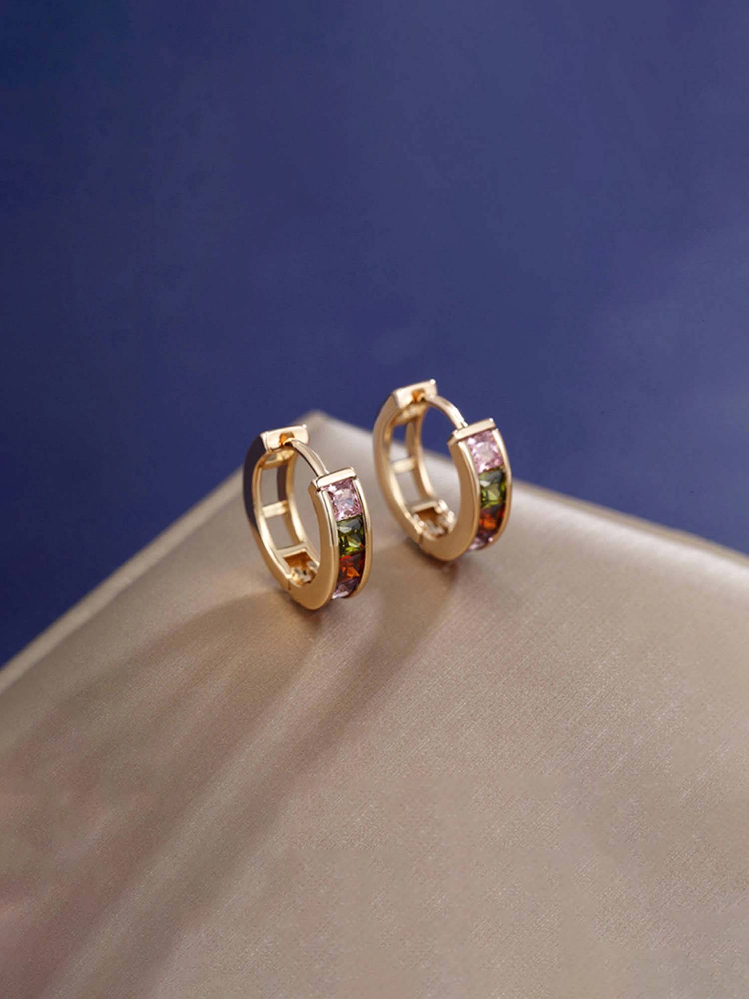 Jewels Galaxy Anti Tarnish Multi-Color Stone Studded Hoop Earrings