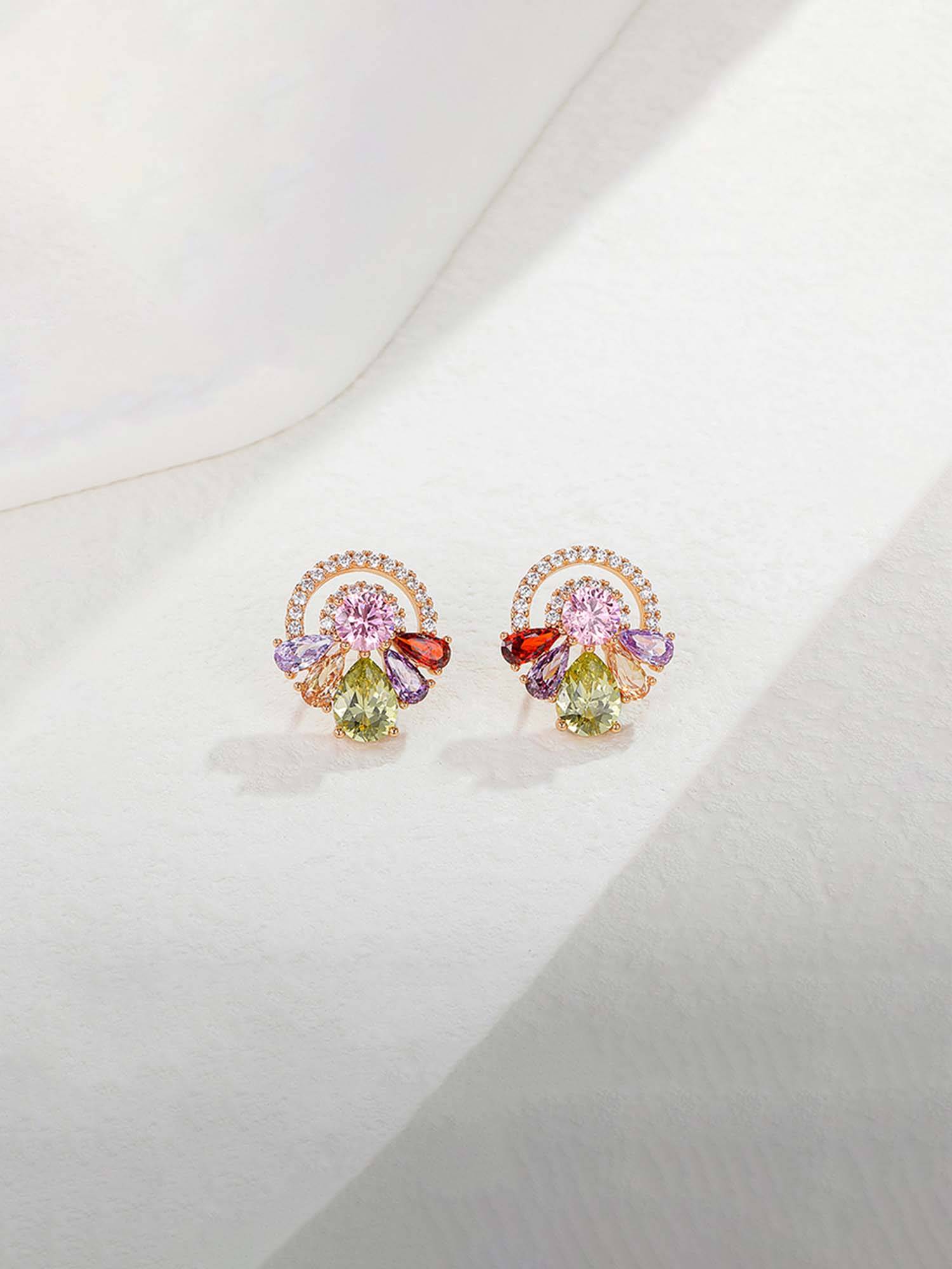 Jewels Galaxy Anti Tarnish Geometric Cubic Zirconia Studded Stud Earrings