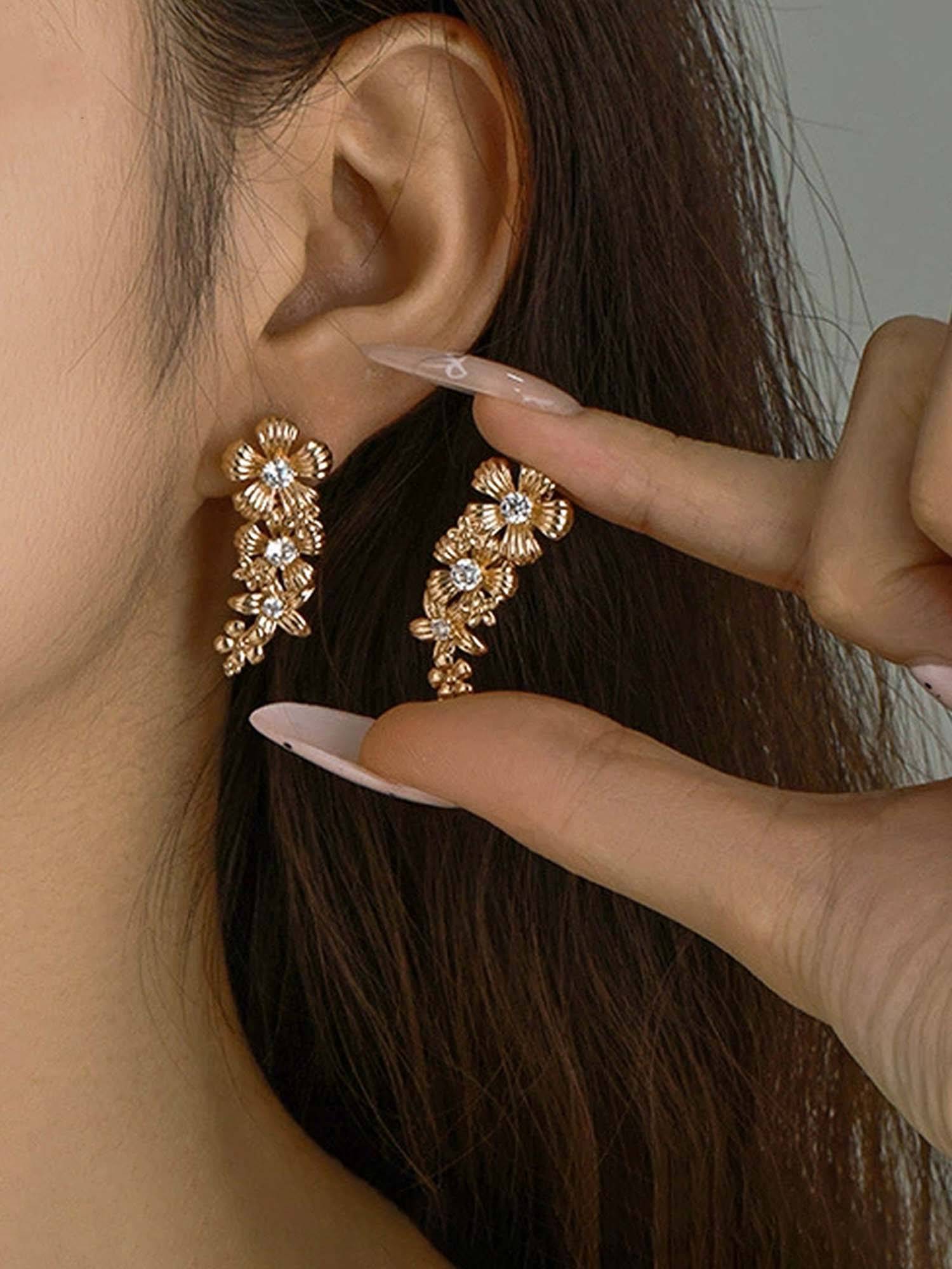 Jewels Galaxy Anti Tarnish Stone Studded Floral Drop Earrings