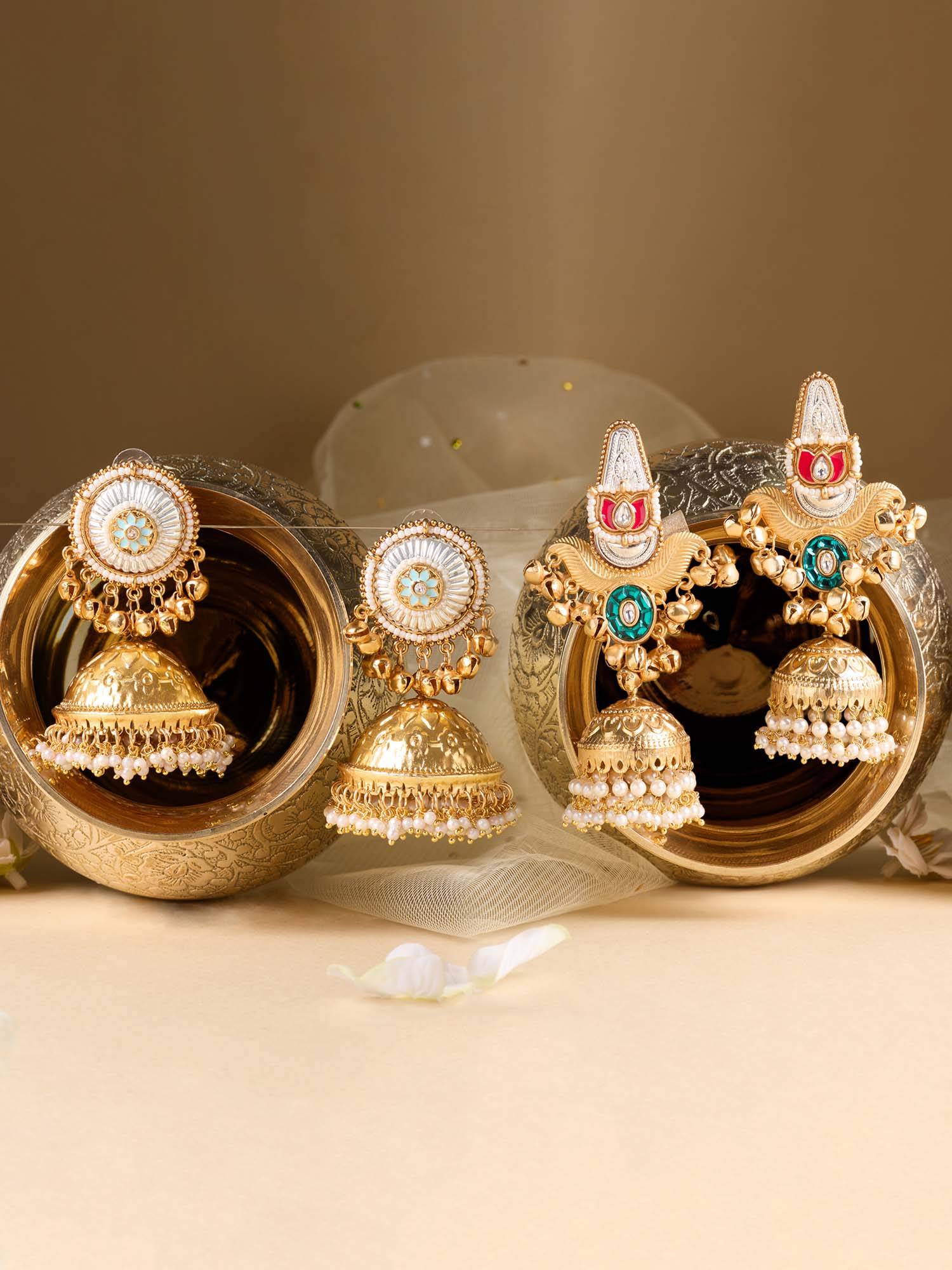 Zaveri Pearls Multi-Color Stones Beads Embellish Jhumka Earrings (Pack of 2)