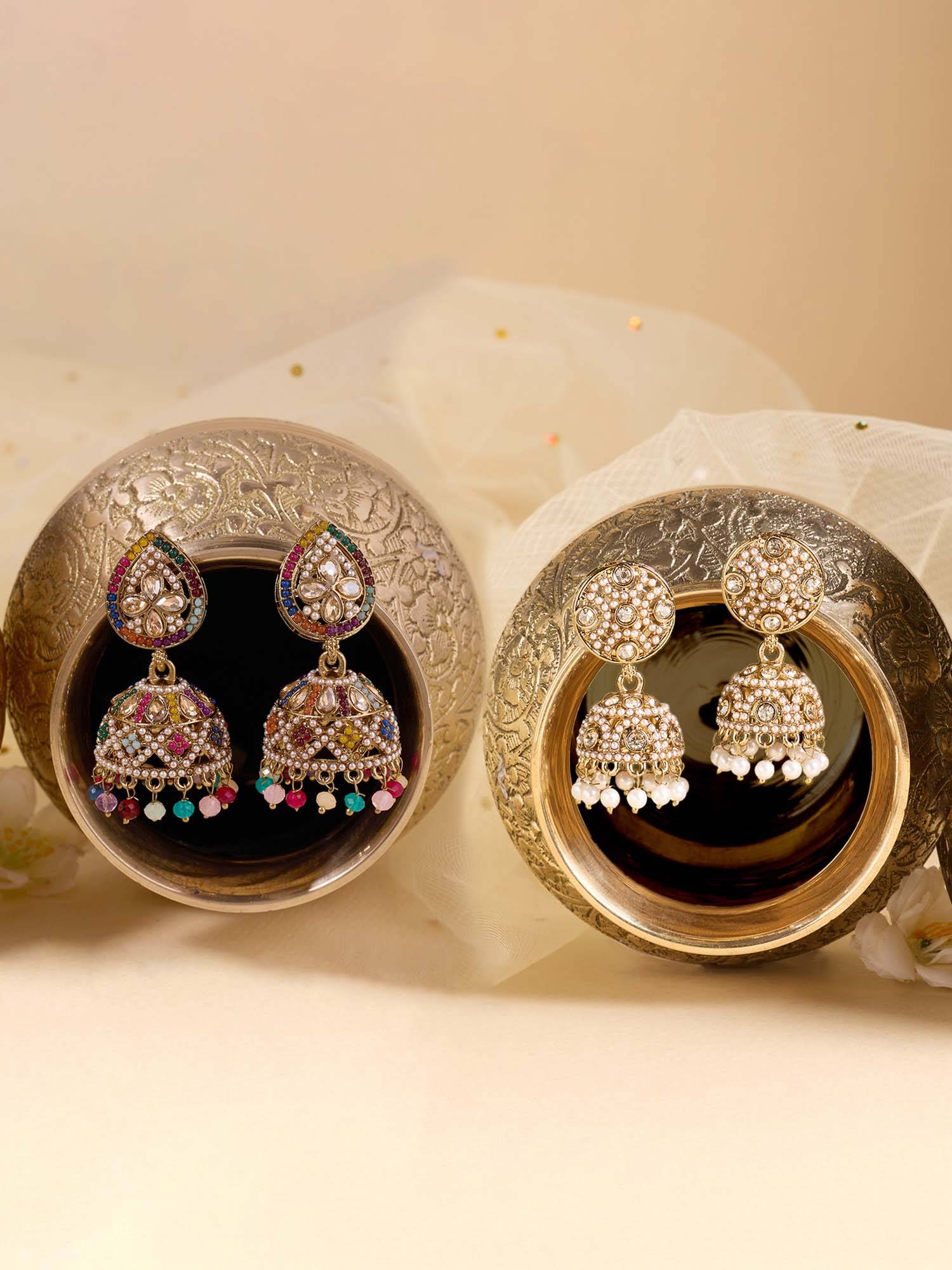 Zaveri Pearls Multi-Color Stones Beads Antique Jhumka Earrings (Pack of 2)