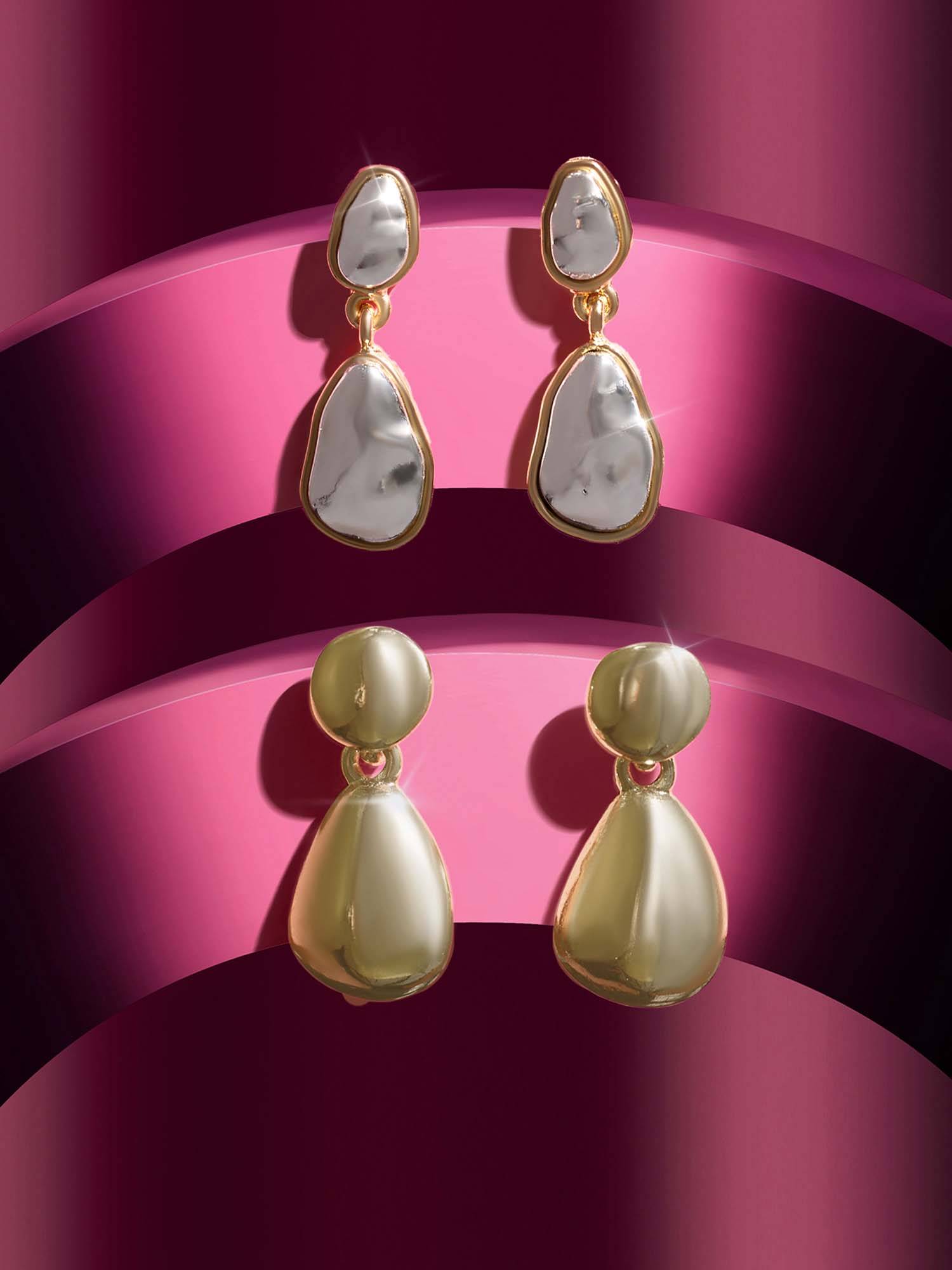 Zaveri Pearls Gold Tone Contemporary Drop Earrings (Pack of 2)