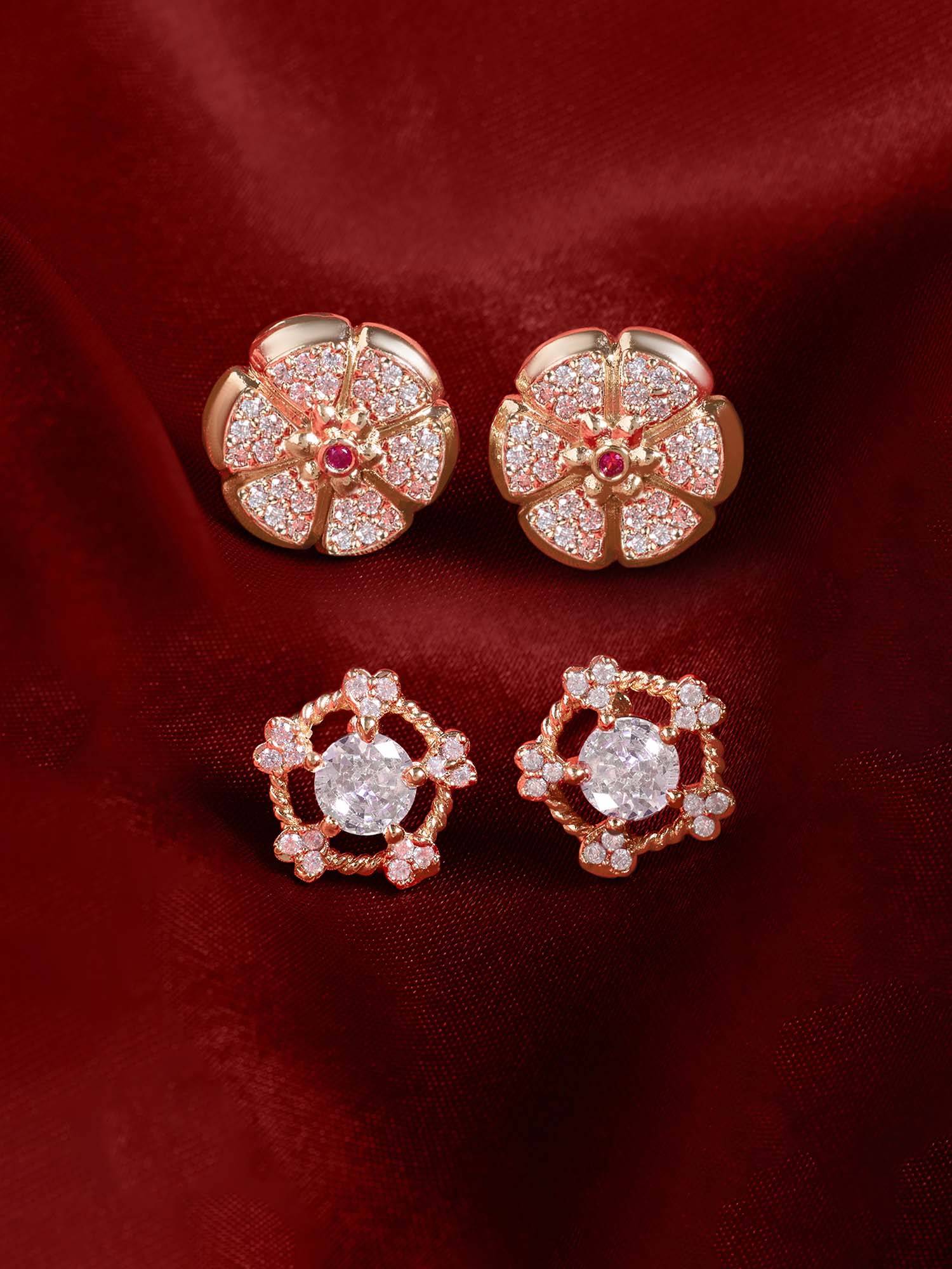 Zaveri Pearls Rose Gold Cubic Zirconia Contemporary Studs Earring (Pack of 2)