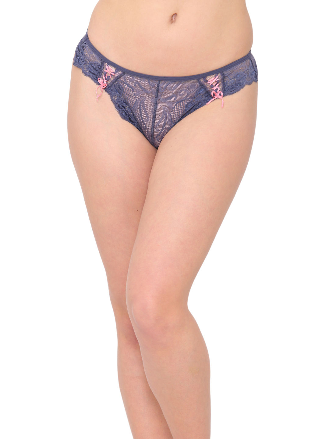 N-Gal Women'S Sheer Lace Adjustable Waist Seamless Underwear Lingerie Briefs Panty - Blue (S)