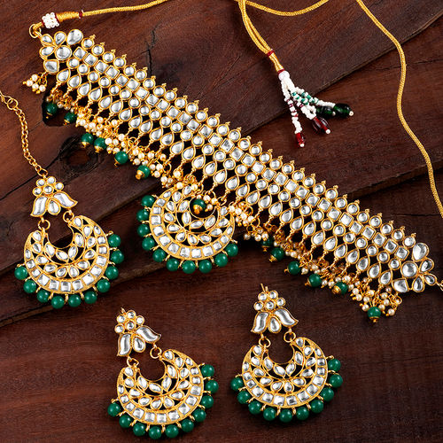 Moti Style Necklace Set With Tika SRIMAN GOLD FINISH MOTI NECKLACE SET