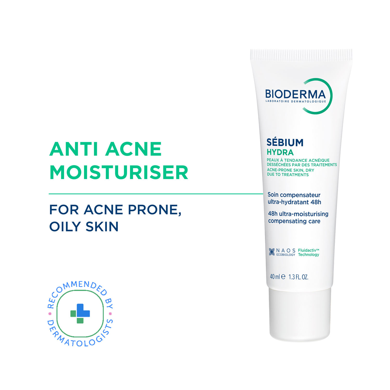 Bioderma Moisturizer Sebium Hydra for Oily, Acne-Prone Skin with Ceramides for 24H Hydration
