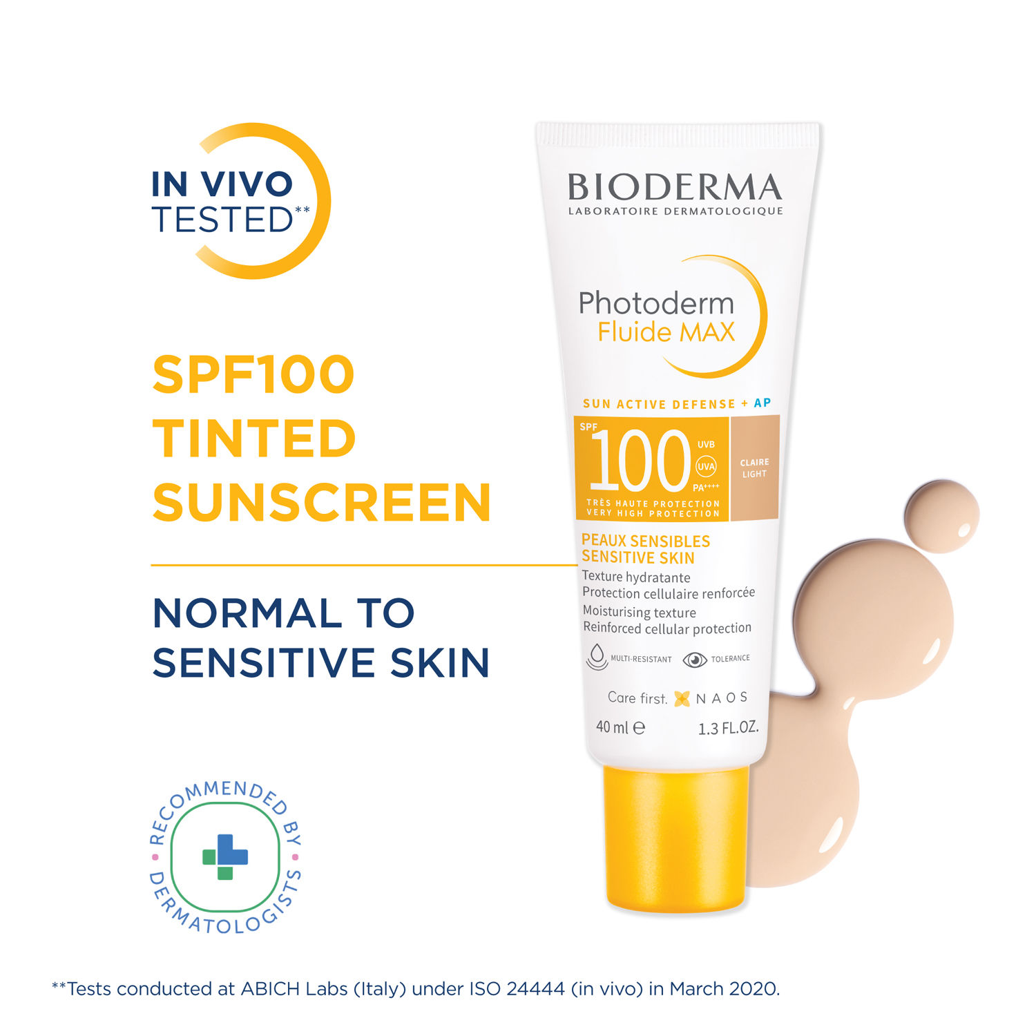 Bioderma Photoderm Fluide Max SPF 100 PA++++ Tinted Sunscreen for Sensitive Skin | In Vivo Tested
