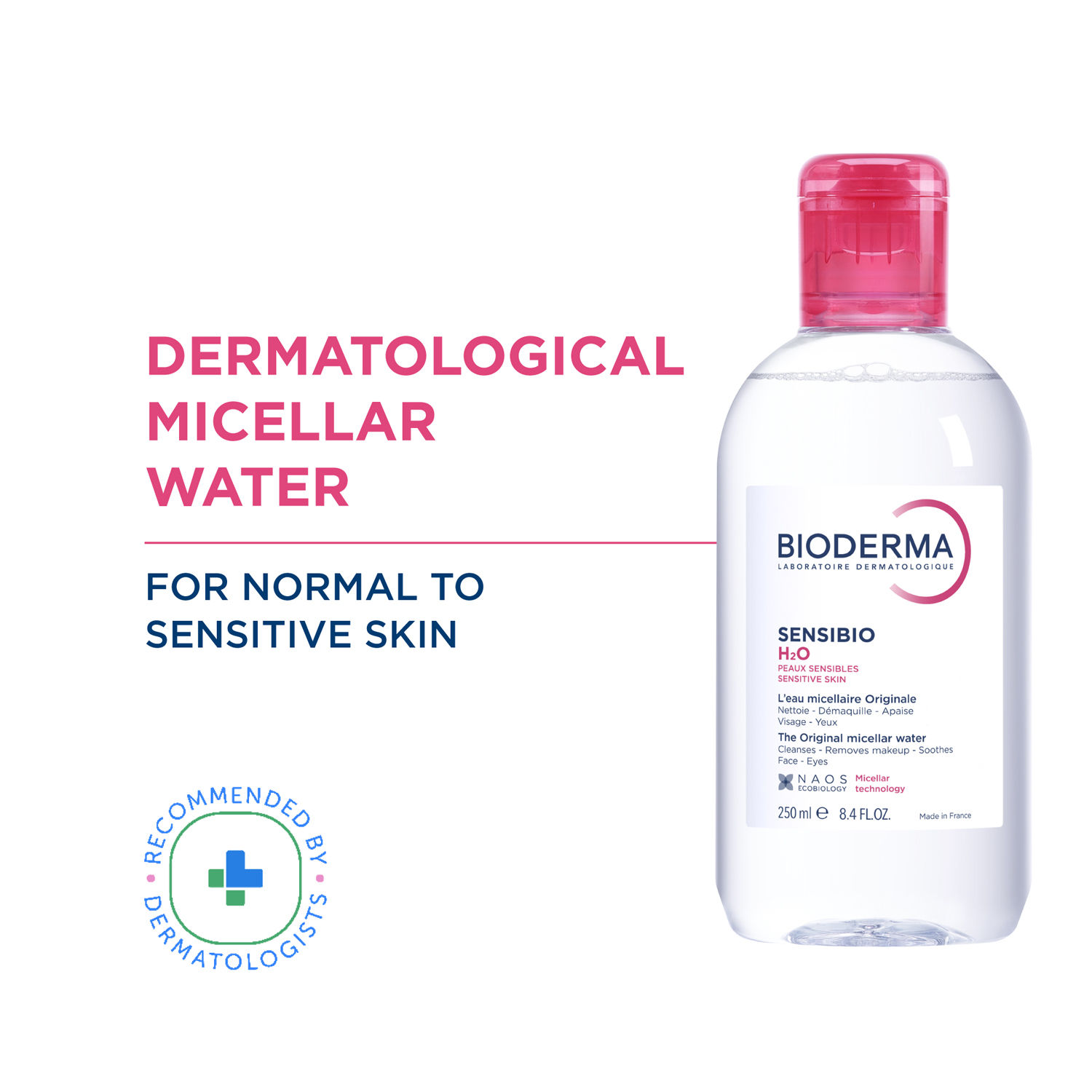 Bioderma Dermatological Micellar Water Sensibio H2O - Gently Removes Makeup Prevents Clogged Pores