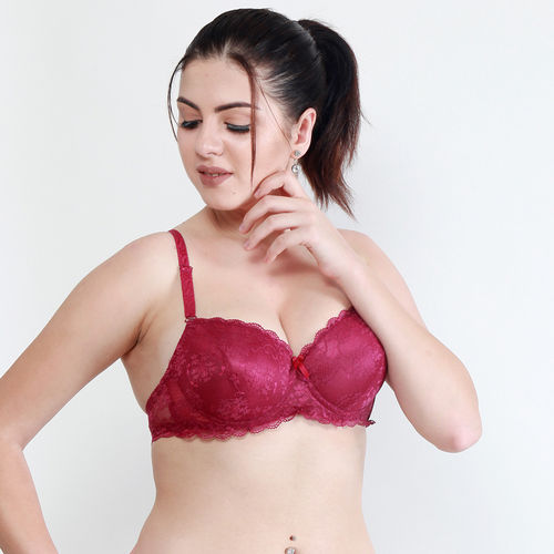 Buy Makclan Cute Charmer Lace Underwired Super Comfortable Bra - Red Online