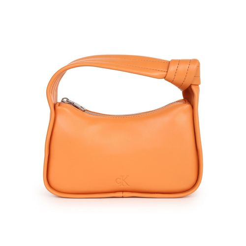 Calvin Klein Solid Orange Polyester Baguette Shoulder Bag