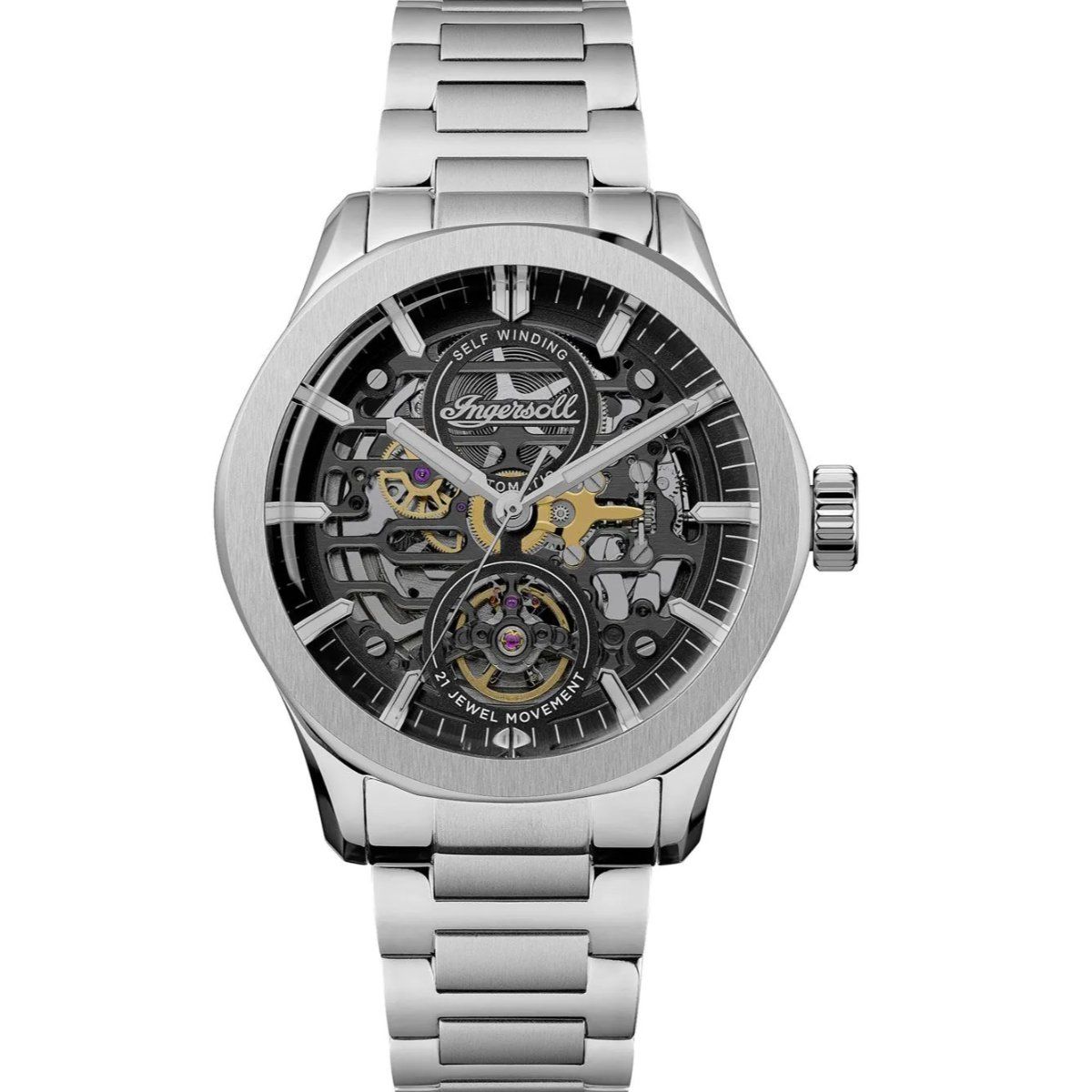 Buy Ingersoll Men The Bronc Automatic Black Dial Stainless Steel