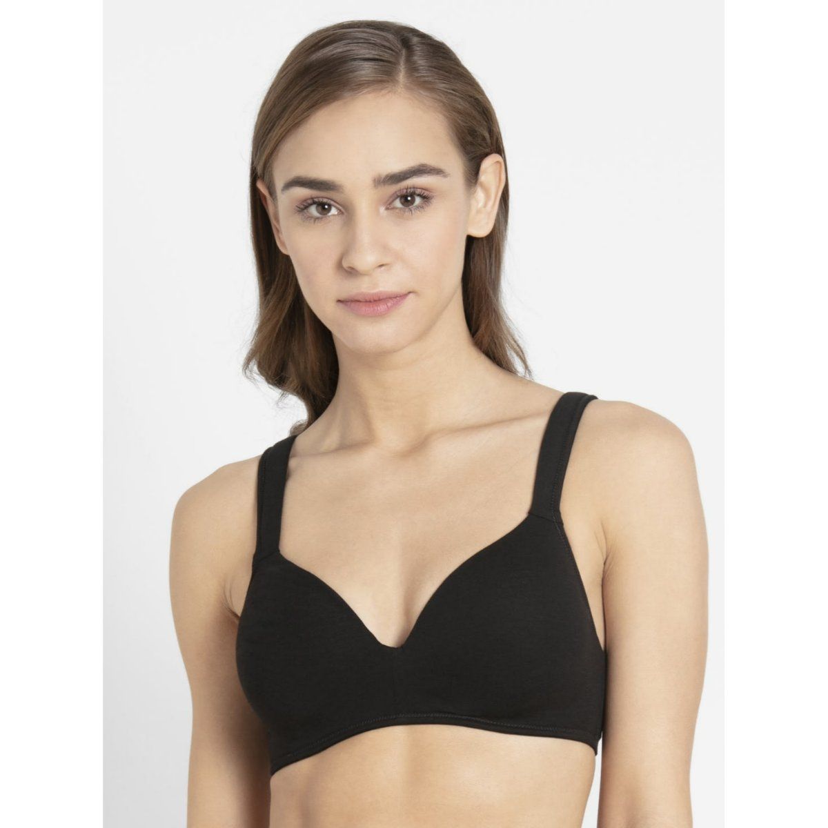 Buy Women's Wirefree Padded Super Combed Cotton Elastane Stretch Full  Coverage Lounge Bra with Broad Fabric Strap and Included Bra Pouch - Black  FE57