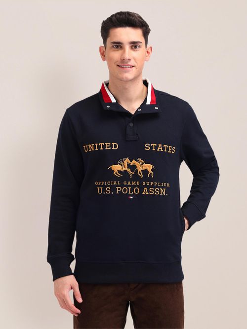 POLO Solid Navy Blue Full Sleeves Sweatshirt