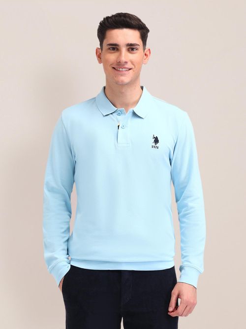 POLO Solid Blue Full Sleeves Polo T-Shirt
