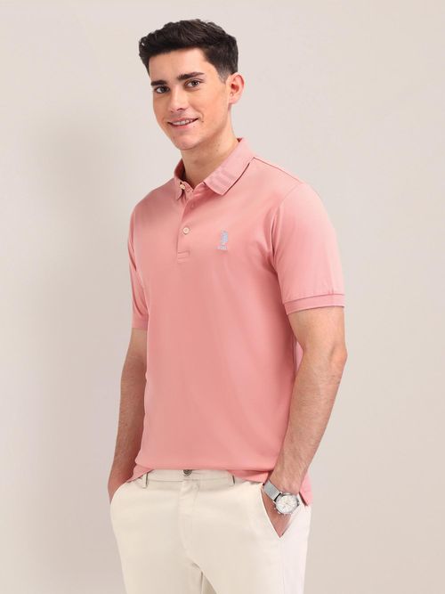 Buy POLO Solid Pink Half Sleeves Polo T-Shirt Online