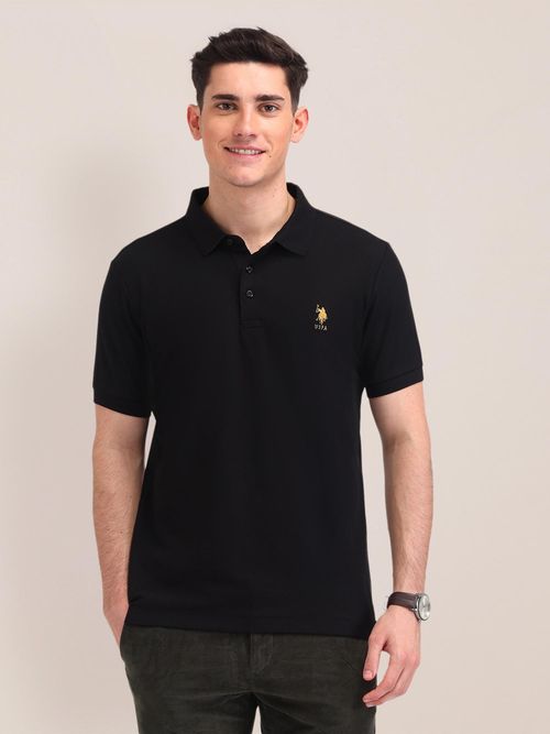 POLO Solid Black Half Sleeves Polo T-Shirt
