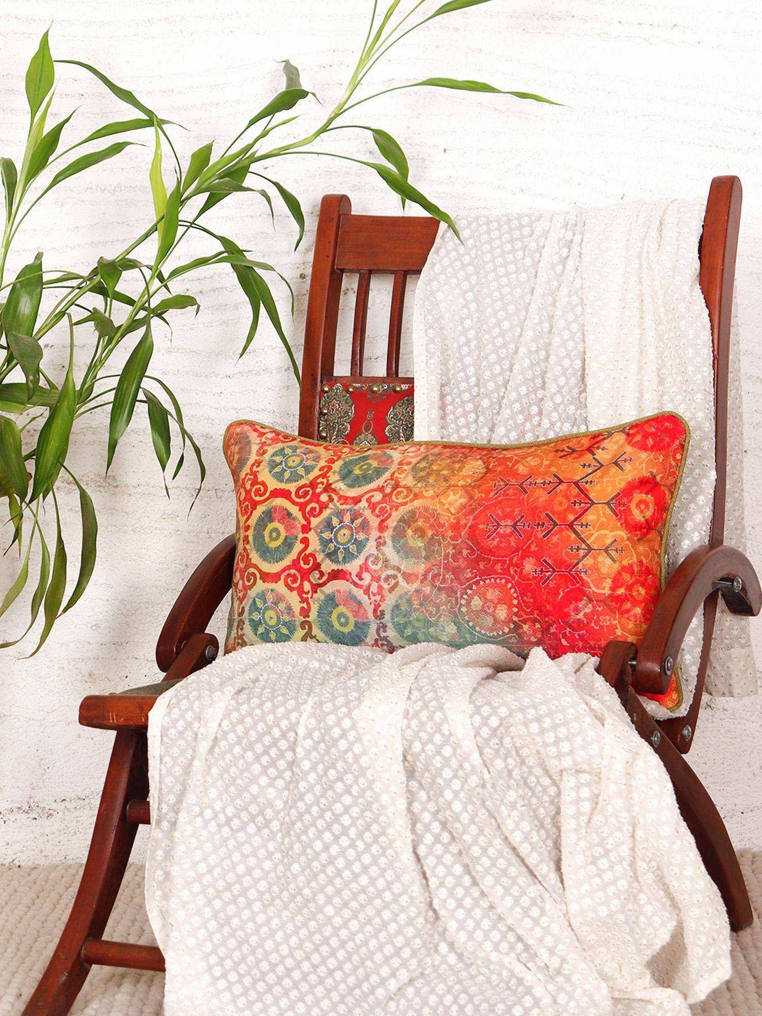Zeba World Multi-Color Motif Printed & Embroidered Polycotton Cushion Cover (12 x 22 Inches )