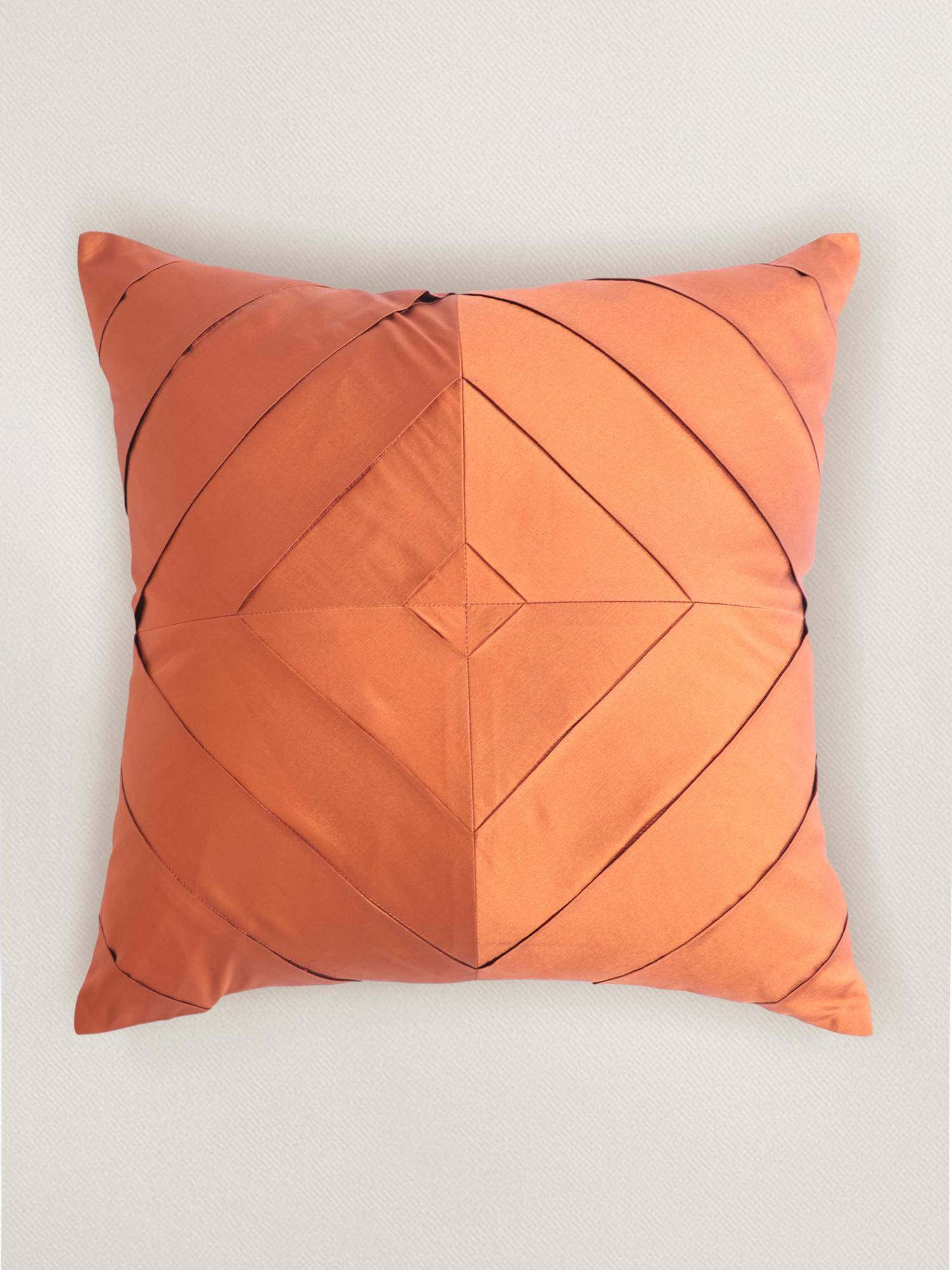 Zeba World Brown Pleated Taffeta Polyester Cushion Cover (18 x 18 Inches)