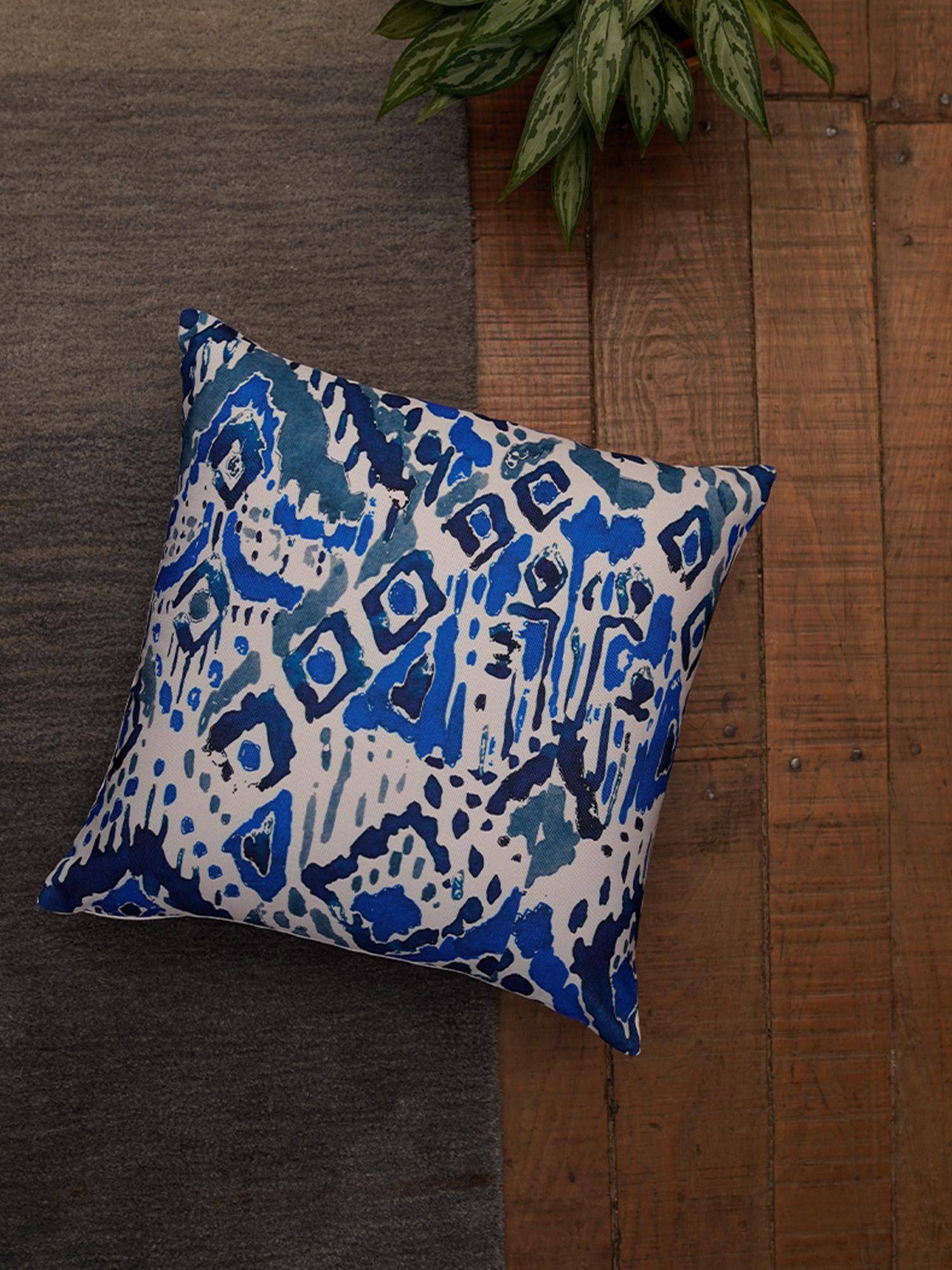 Zeba World Beige Abstract Printed Poly Canvas Cushion Cover (16 x 16 Inches)