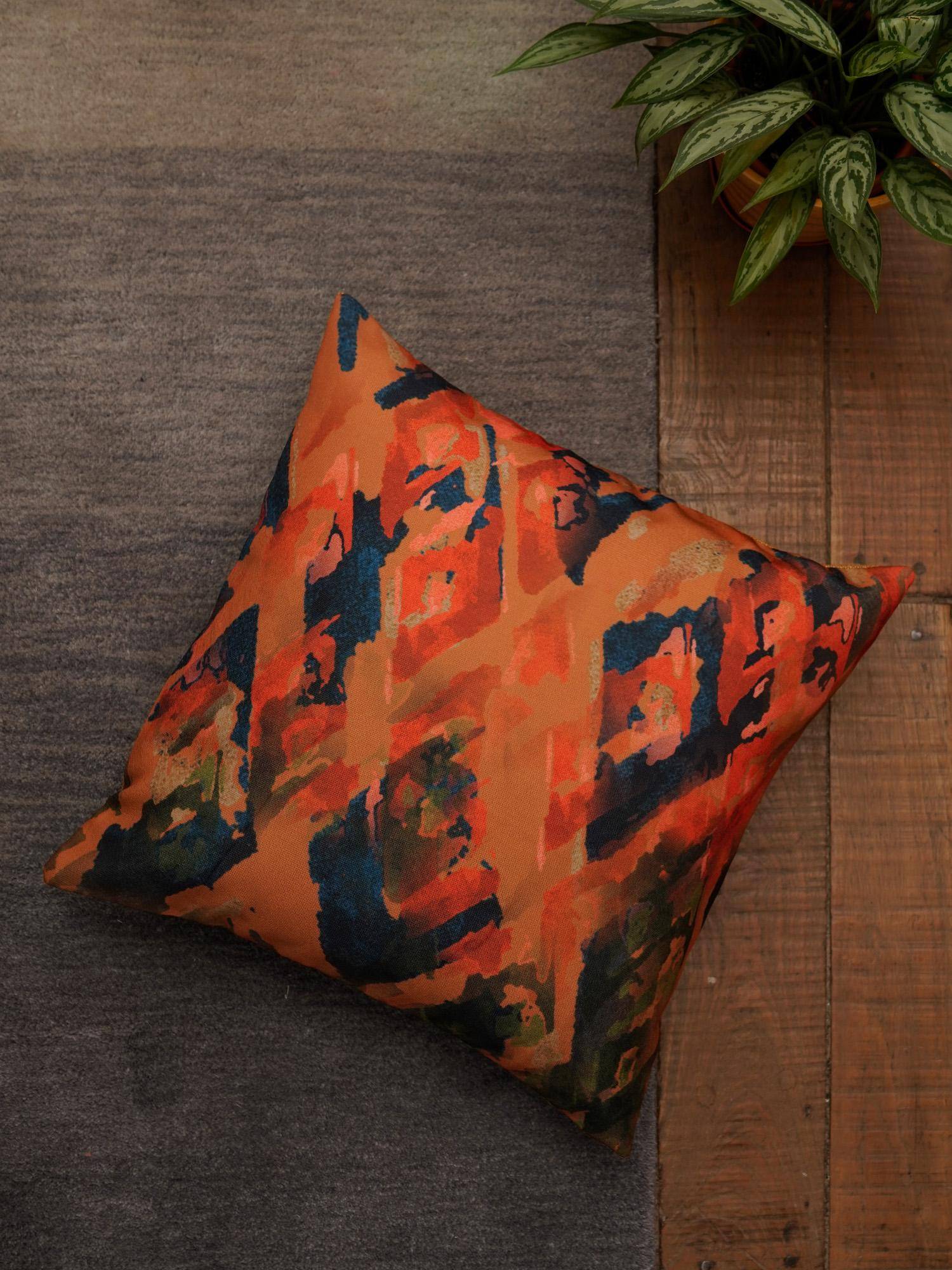 Zeba World Multi-Color Abstract Printed Poly Canvas Cushion Cover (16 x 16 Inches)