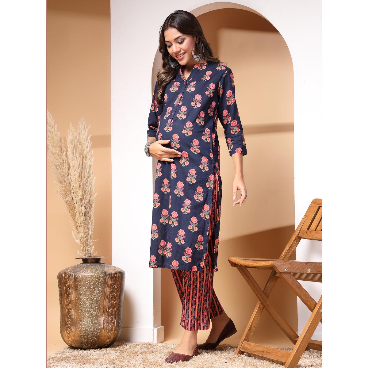 Buy Zelena Women Cotton Printed Maternity Zipless Feeding Kurta