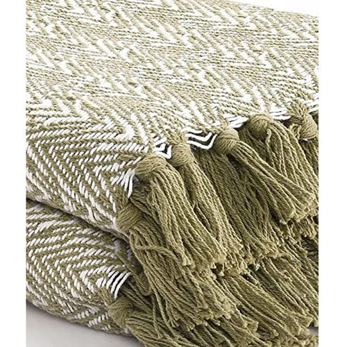 Sashaa World Nature-Inspired Herringbone Throw Blanket in Green Color