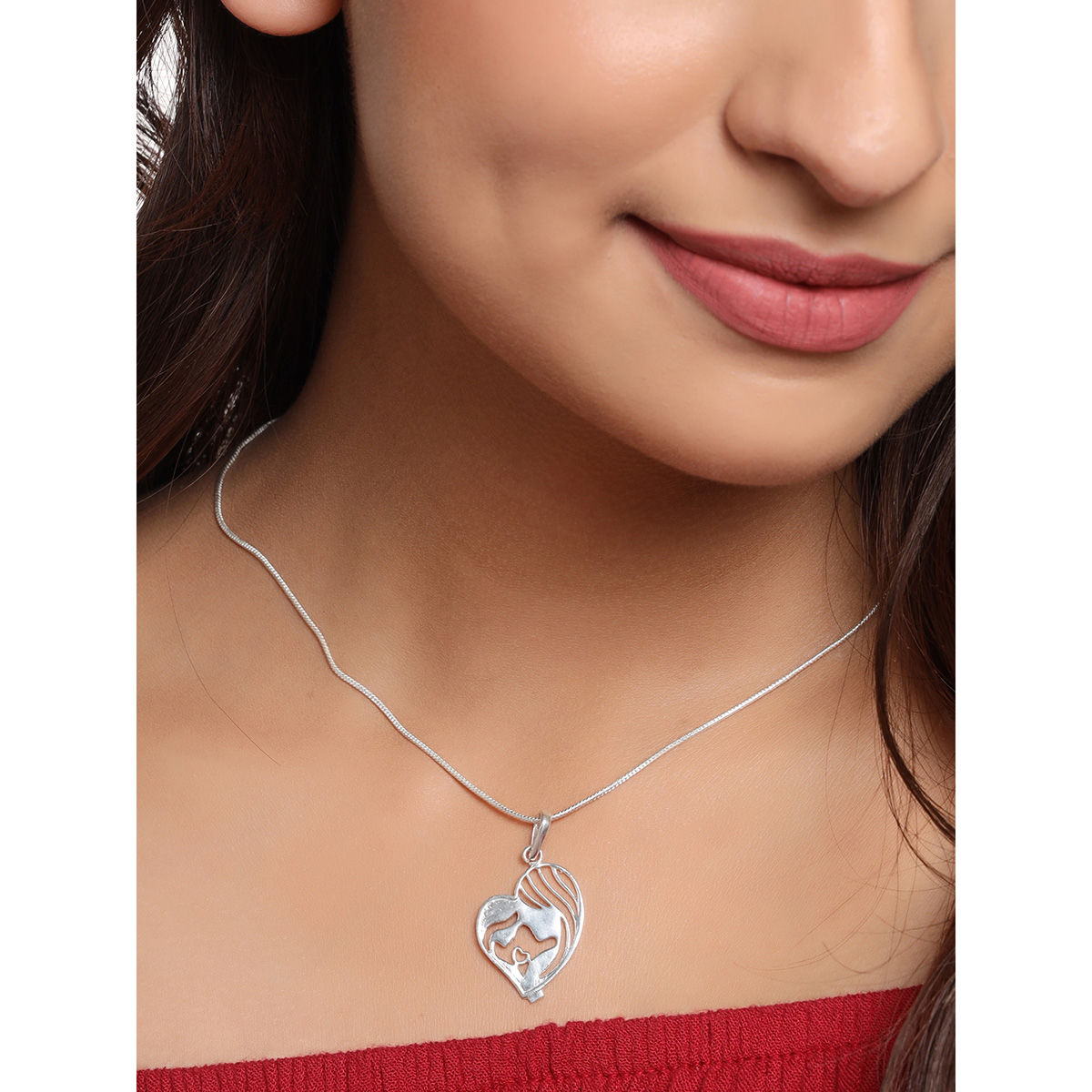 Buy VIRAASI Silver Plated Mother Child Design Pendant Necklace for