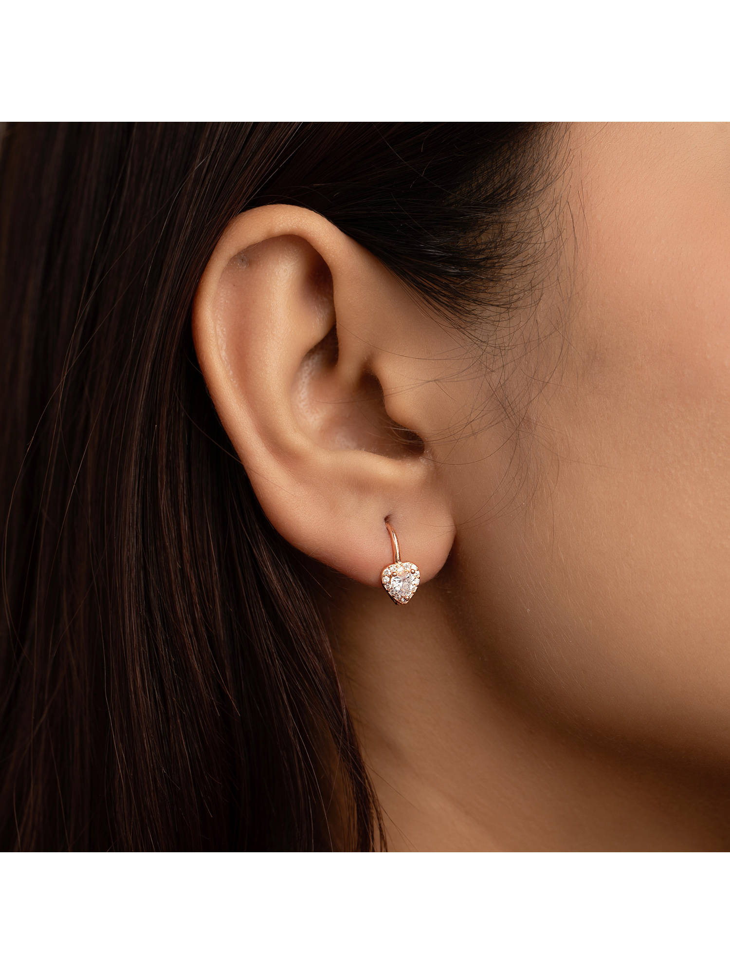 RACHIVA 925 Silver Rose Gold Cz Heart Earrings for Women