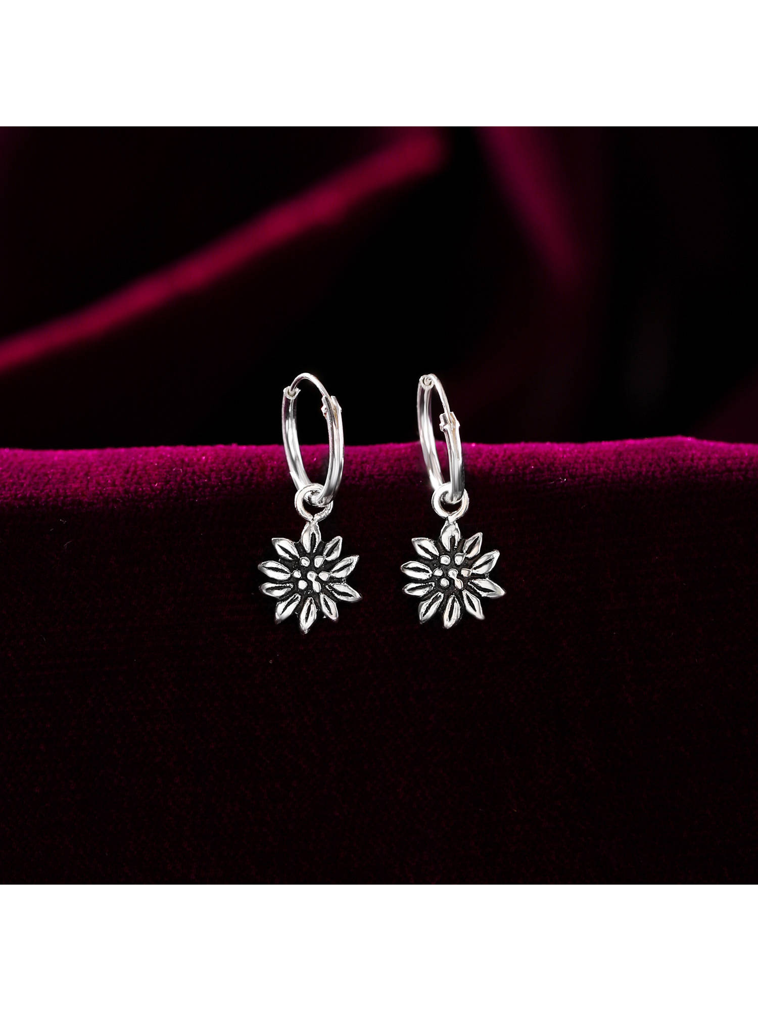 RACHIVA 925 Silver Edelweiss Flower Cz Hoop Earrings for Women