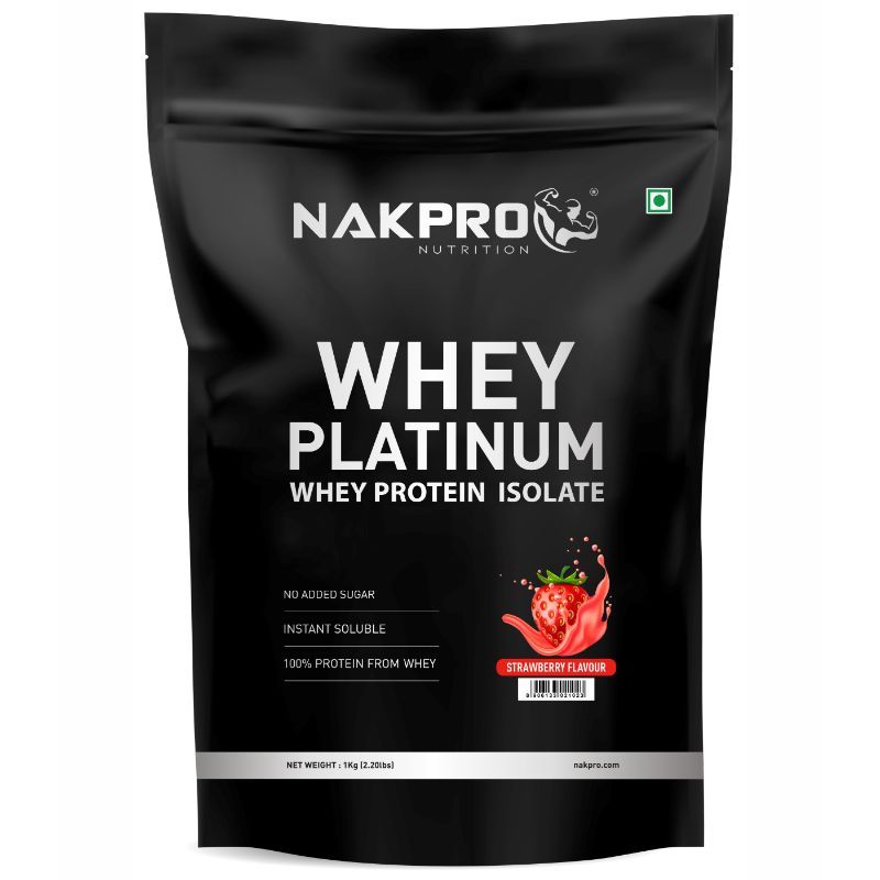 NAKPRO Platinum 100% Whey Protein Isolate Supplement Powder - Strawberry Flavour