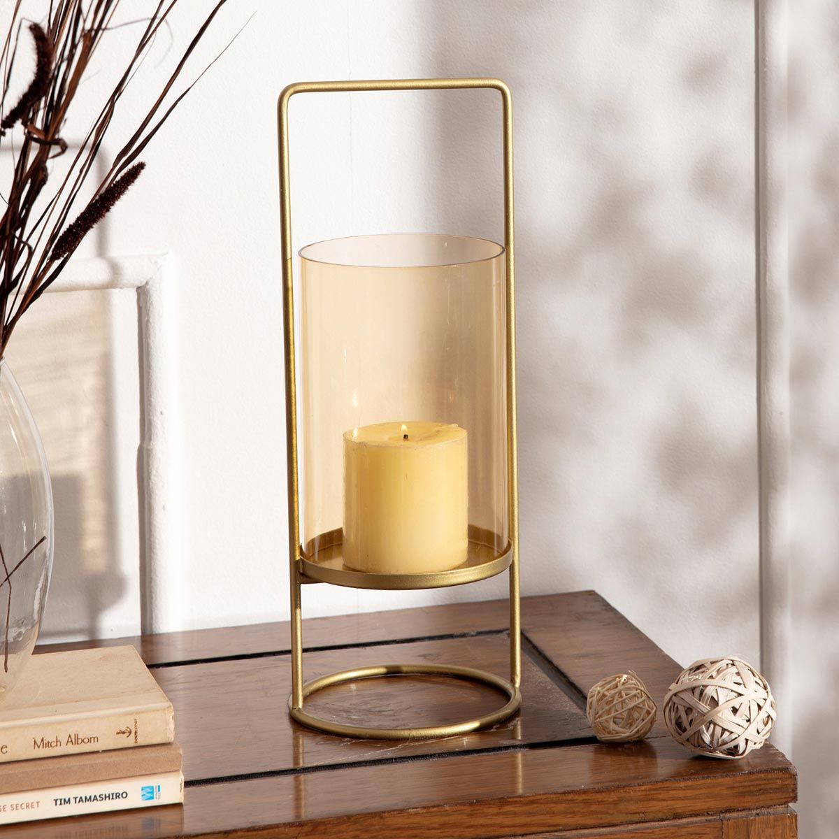 Twig & Twine Auric Gold Glass Hurricane Candle Holder