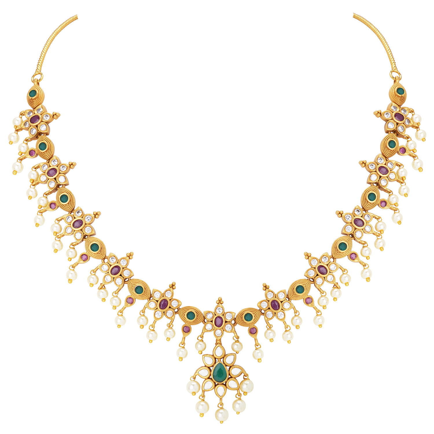 Peora Traditional Design Matte Gold Finish Ruby Emerald Necklace Set Pf42nan773rg Buy Peora 8995