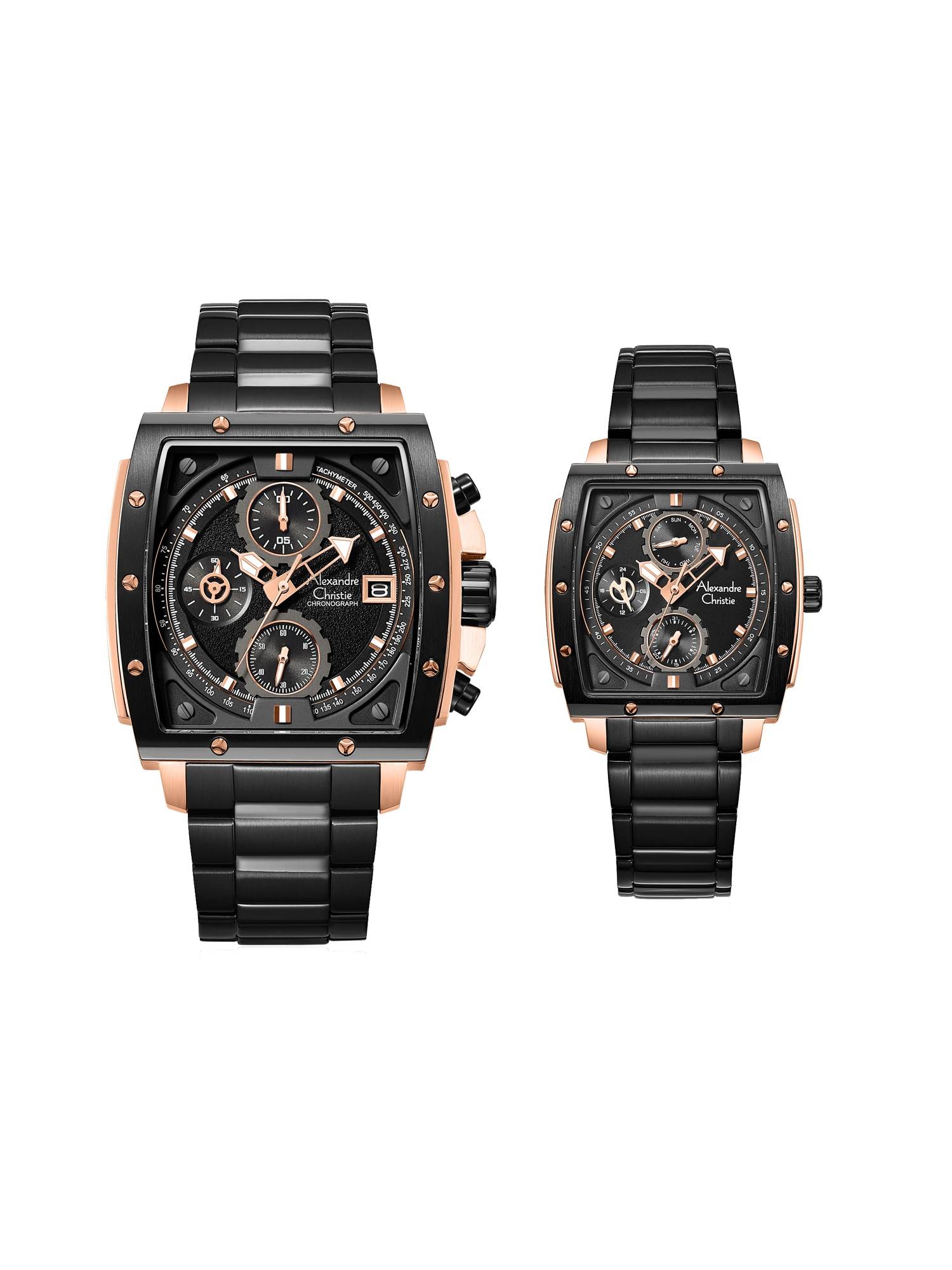 Alexandre Christie Black Couple Chronograph Quartz Watch (6376MCBFBRBA) (M)
