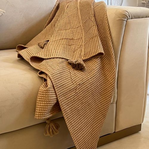 Buy Sadyaska Mocha Woven Honeycomb Throw with Tassels Online