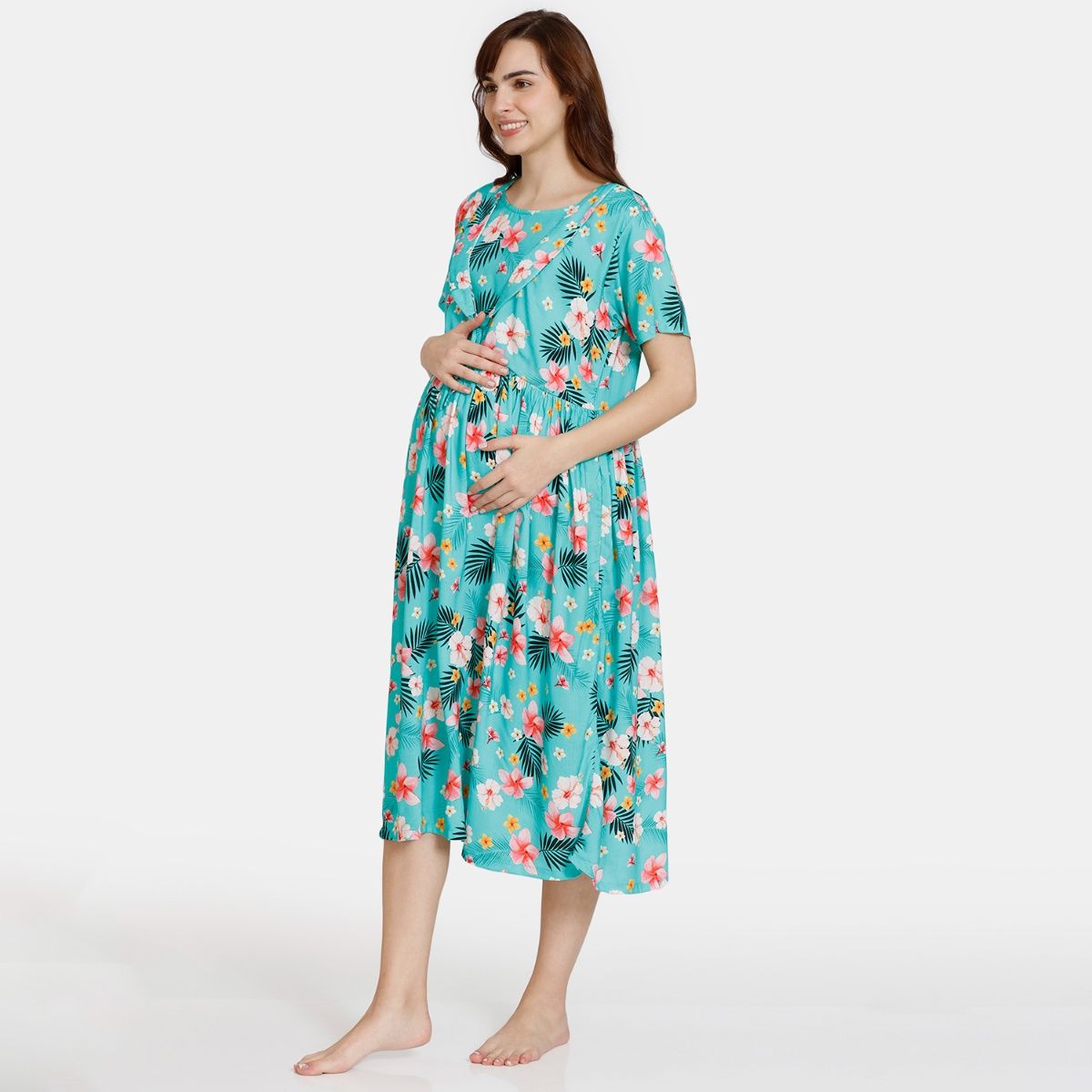 Zivame Coucou Maternity Woven Knee Length Nightdress Discreet Feeding