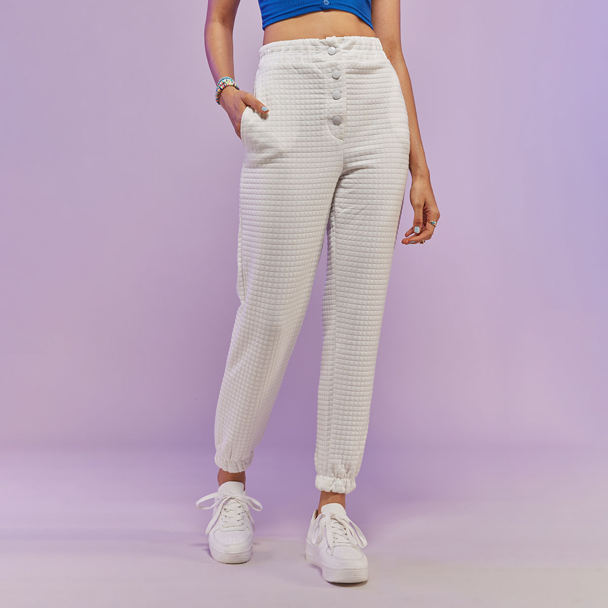 Buy MIXT by Nykaa Fashion Black Textured High Waist Joggers online